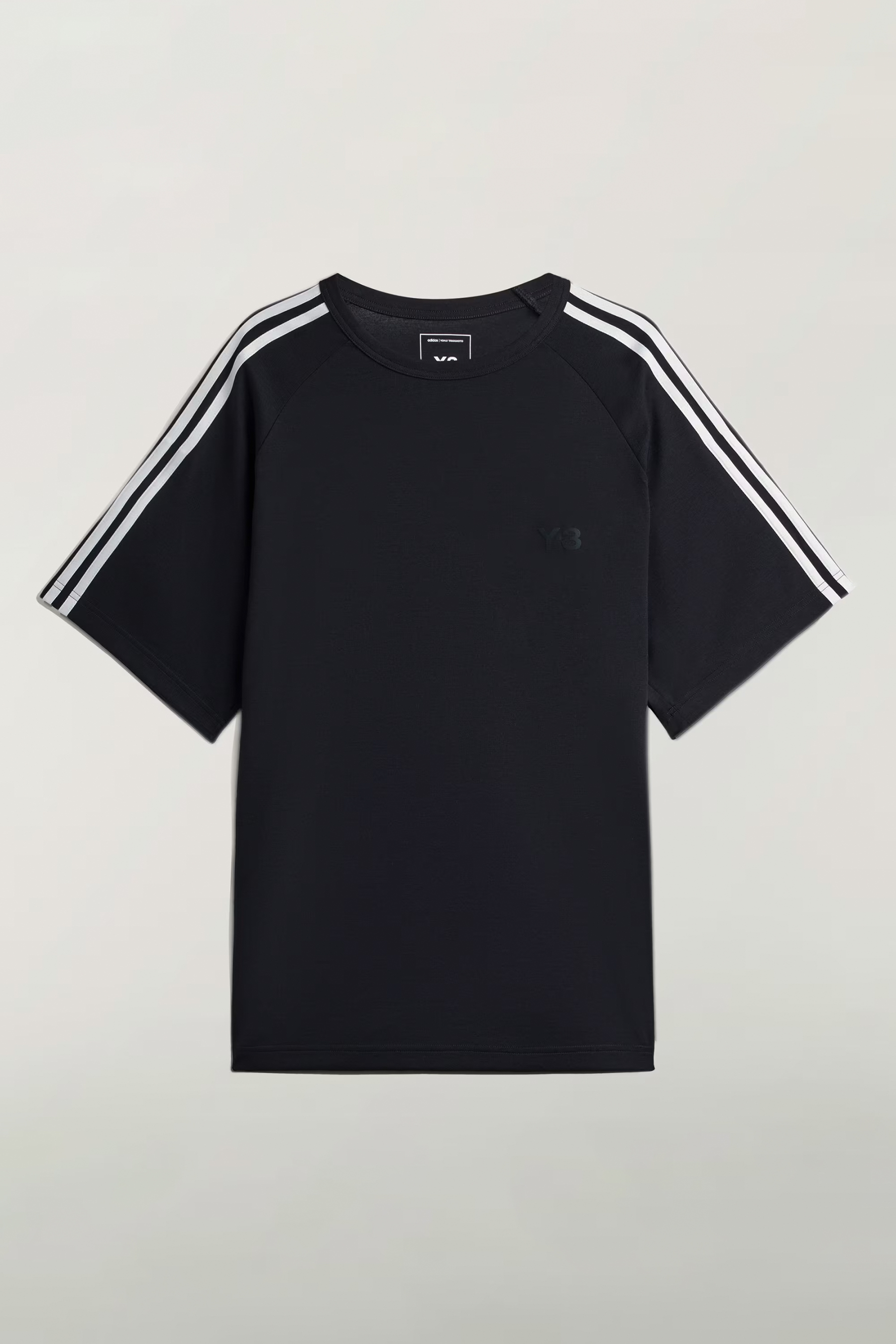 Y-3 Loose Fit Lyocell-Wool Stretch Blend 3-Stripes Wire T-Shirt Bekleidung, T-shirt, Hemd, Ärmel