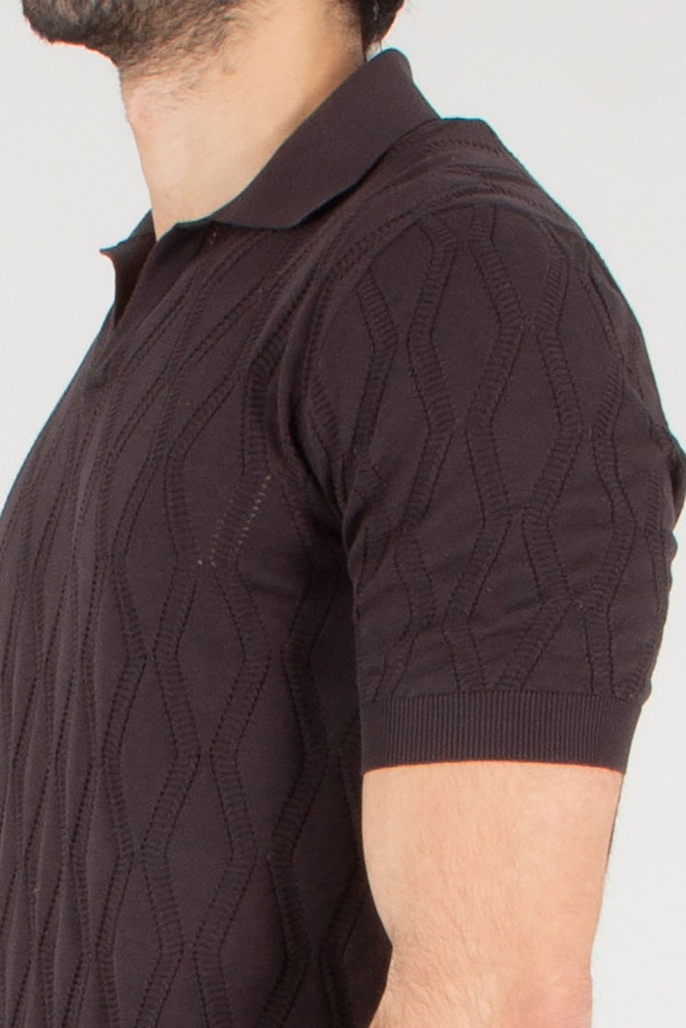 AGNONA Regular Fit Lace Pattern Cotton-Silk Blend Knit Polo