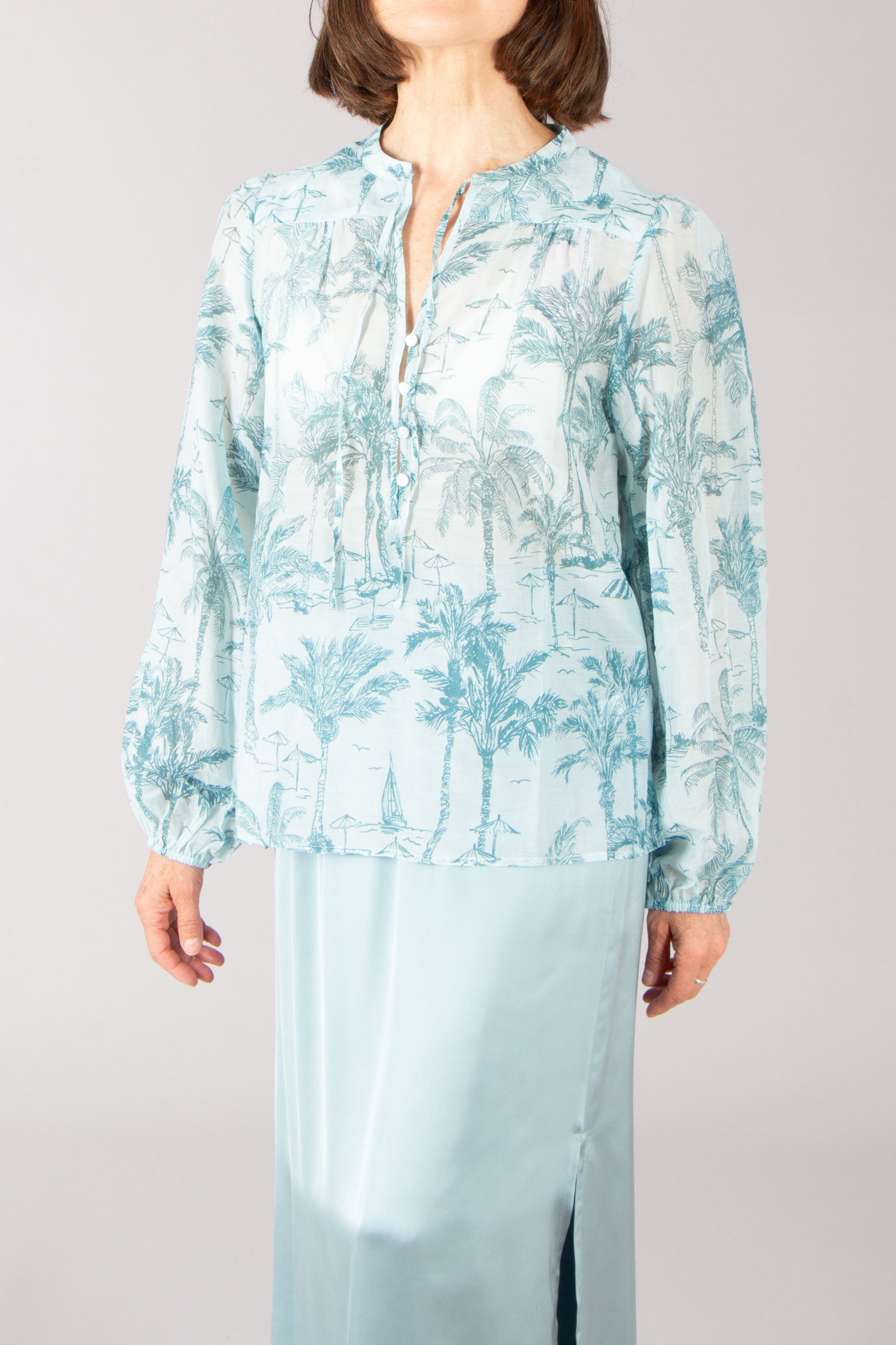 MC 2 SAINT BARTH Oversized Saint Beach Print Cotton-Silk Voile Blouse Harper MC 2 SAINT BARTH Oversized Saint Beach Print Cotton-Silk Voile Blouse Harper