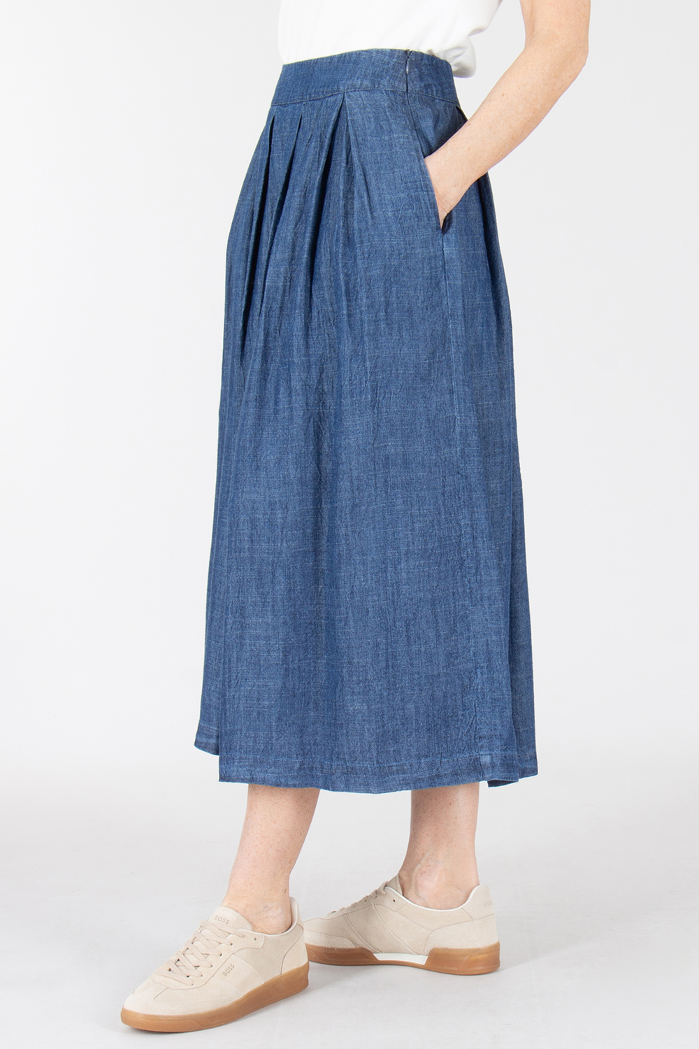 0039 ITALY Regular Fit Lyocell-Linen Denim Skirt Kylie