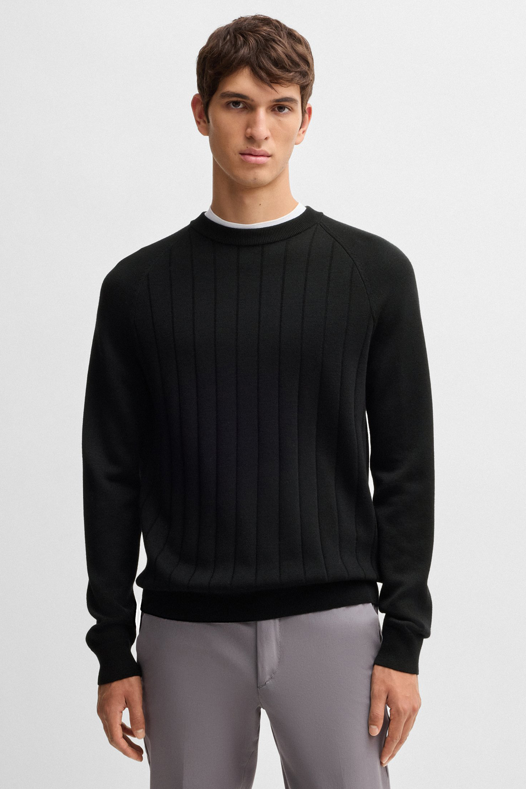 BOSS Striped Virgin Wool-Lyocell Blend Sweater H-Belugo BOSS Striped Virgin Wool-Lyocell Blend Sweater H-Belugo