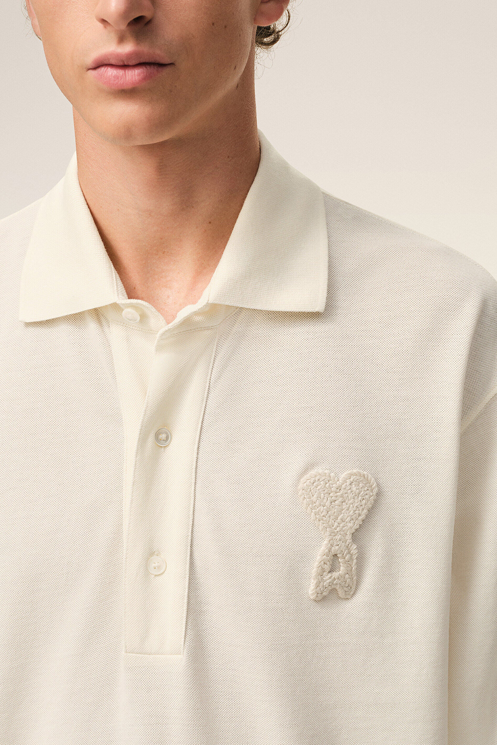 AMI PARIS Straight Fit Ami de Coeur Light Cotton Piqué Polo Shirt