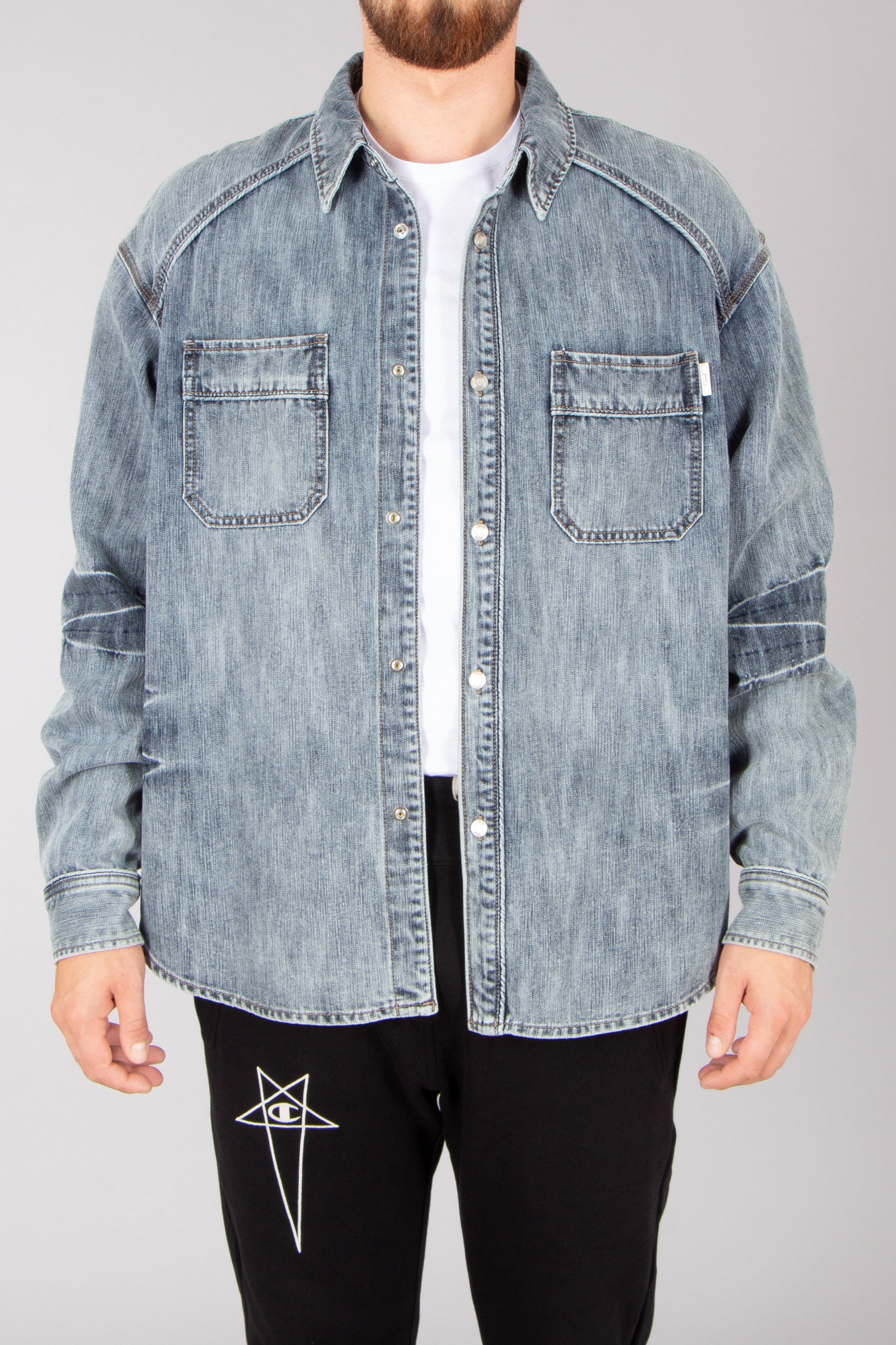 JUUN.J Loose Fit Domingo Wash Cotton Blend Denim Overshirt JUUN.J Loose Fit Domingo Wash Cotton Blend Denim Overshirt