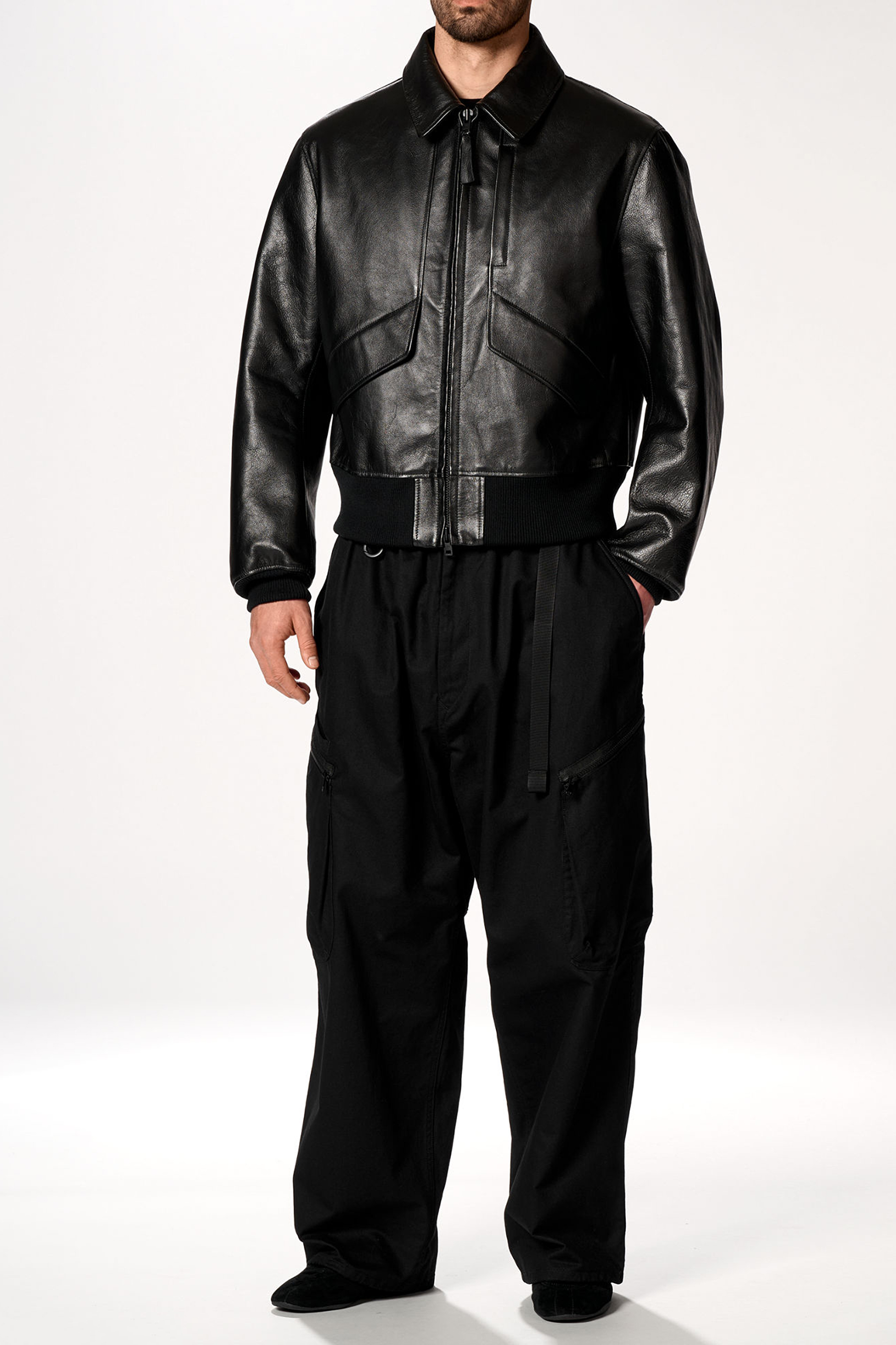 Y-3 Relaxed Fit Padded Leather Jacket Mantel, Jacke, Hosen, Mann, Person
