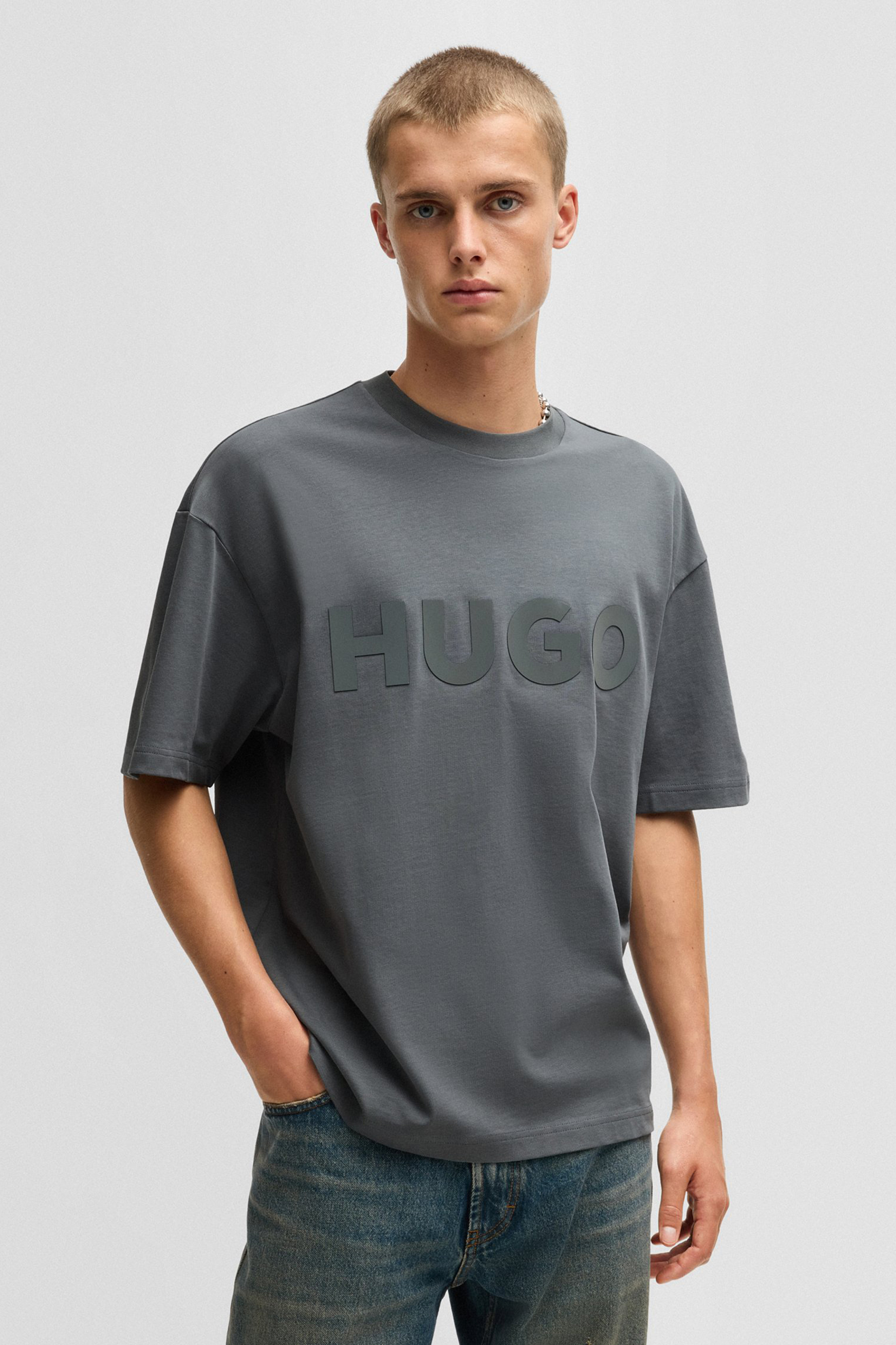 HUGO Oversized Printed Cotton Jersey T-Shirt Dinkee HUGO Oversized Printed Cotton Jersey T-Shirt Dinkee