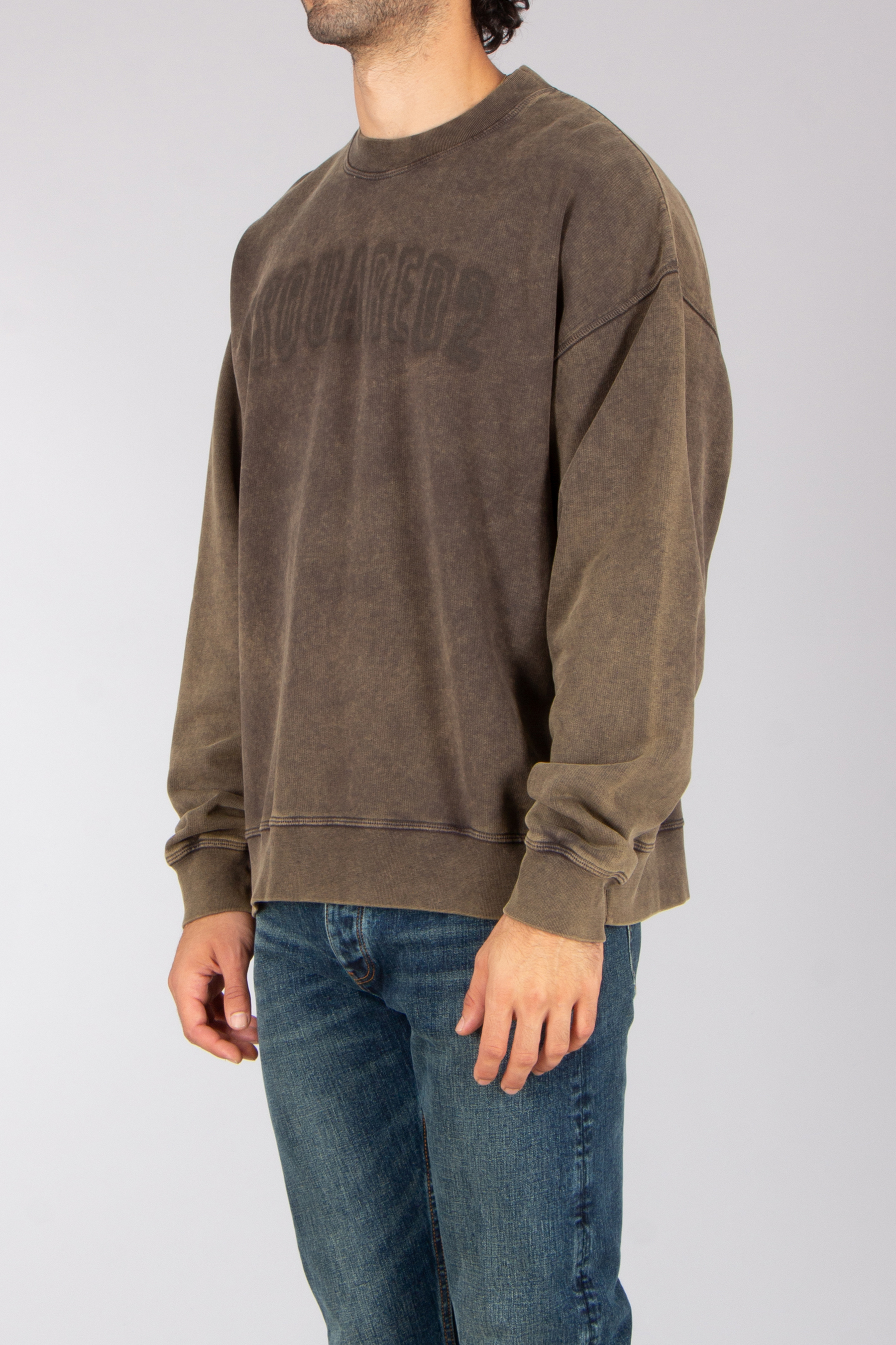 DSQUARED2 Loose Fit Prited Faded Cotton Fleece Crew Neck Sweatshirt Strickwaren, Pullover, Langarm, Sweatshirt, Jeans