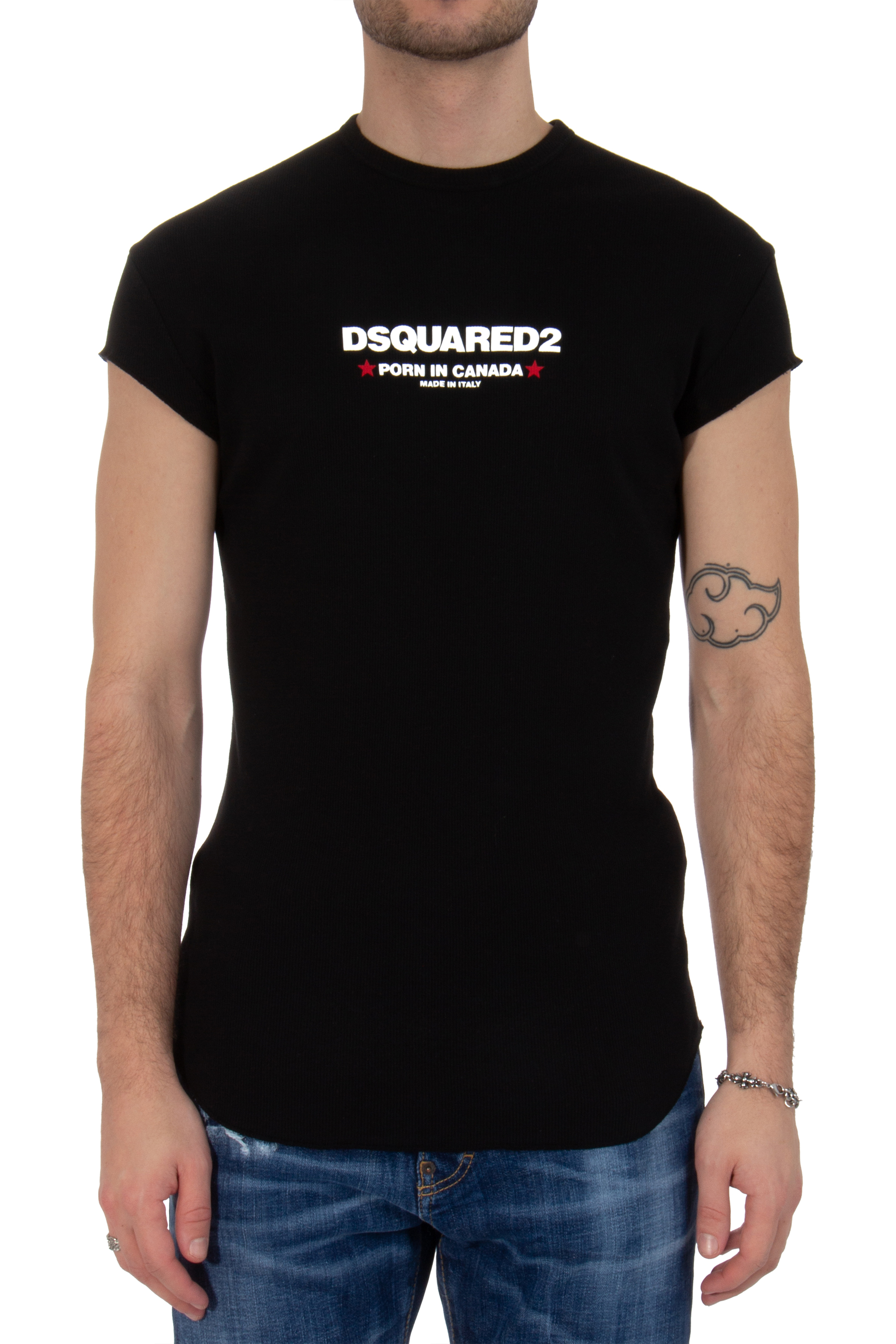 DSQUARED2 Printed Choke Fit Ribbed Cotton T-Shirt