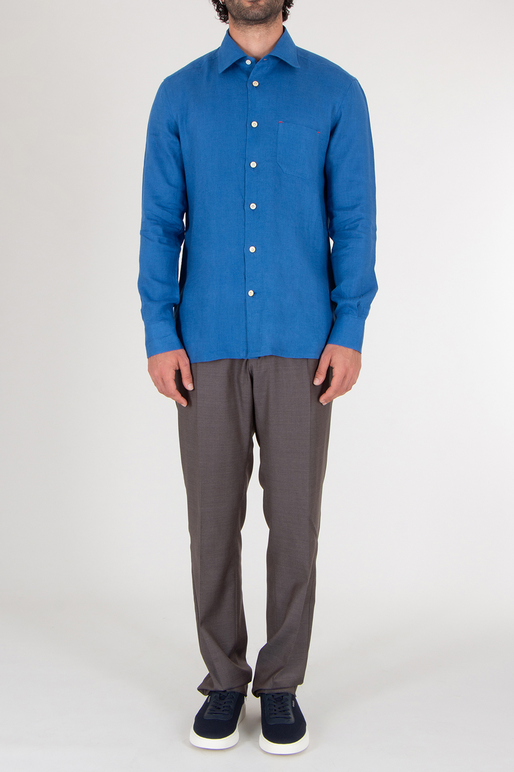 KITON Regular Fit Spread Collar Linen Shirt