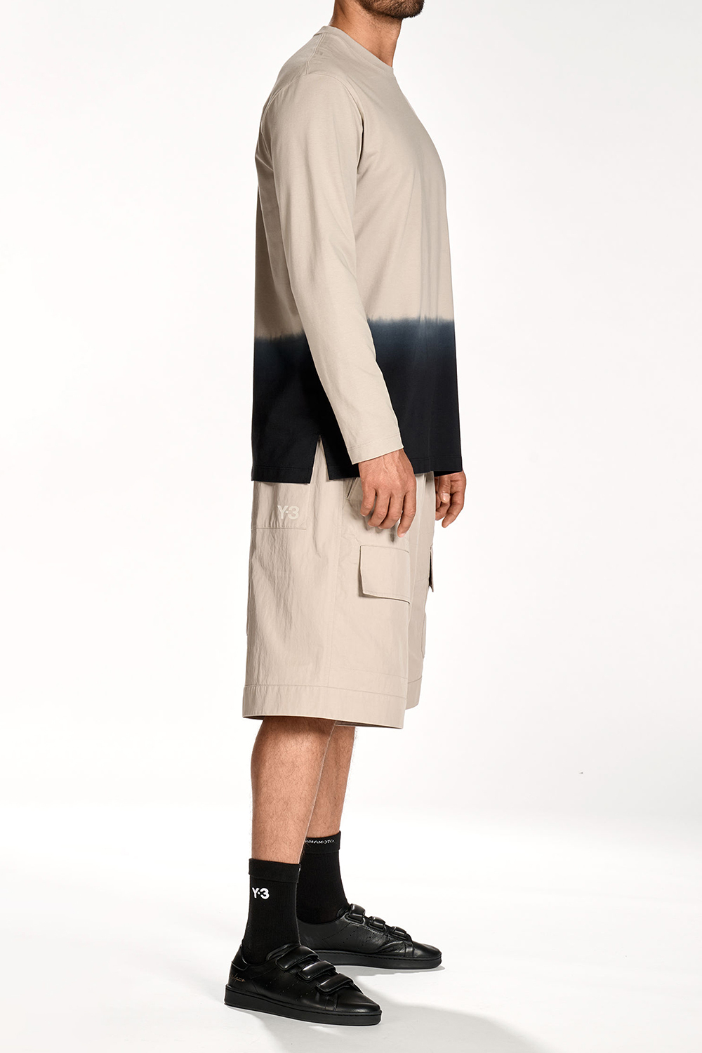 Y-3 Loose Fit Dip Effect Cotton Jersey Long-Sleeve T-Shirt