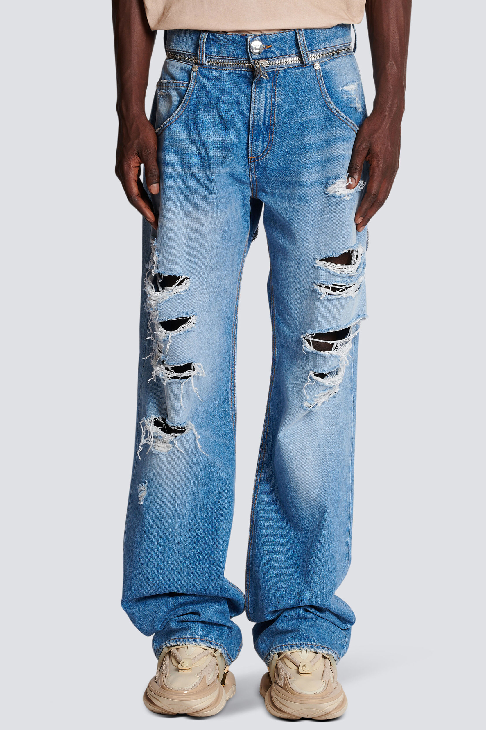 BALMAIN Distressed Cotton Denim Jeans BALMAIN Distressed Cotton Denim Jeans