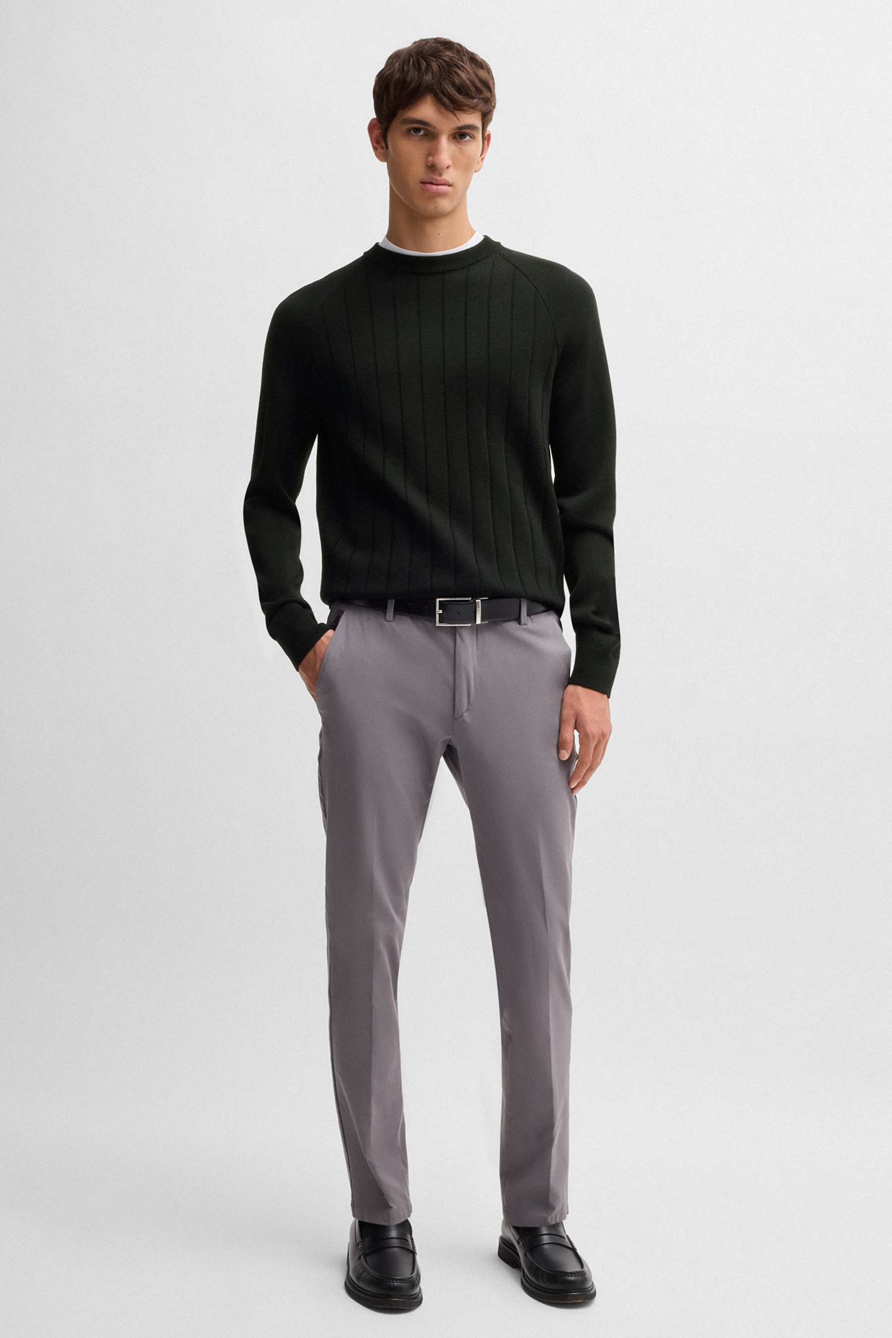 BOSS Striped Virgin Wool-Lyocell Blend Sweater H-Belugo BOSS Striped Virgin Wool-Lyocell Blend Sweater H-Belugo
