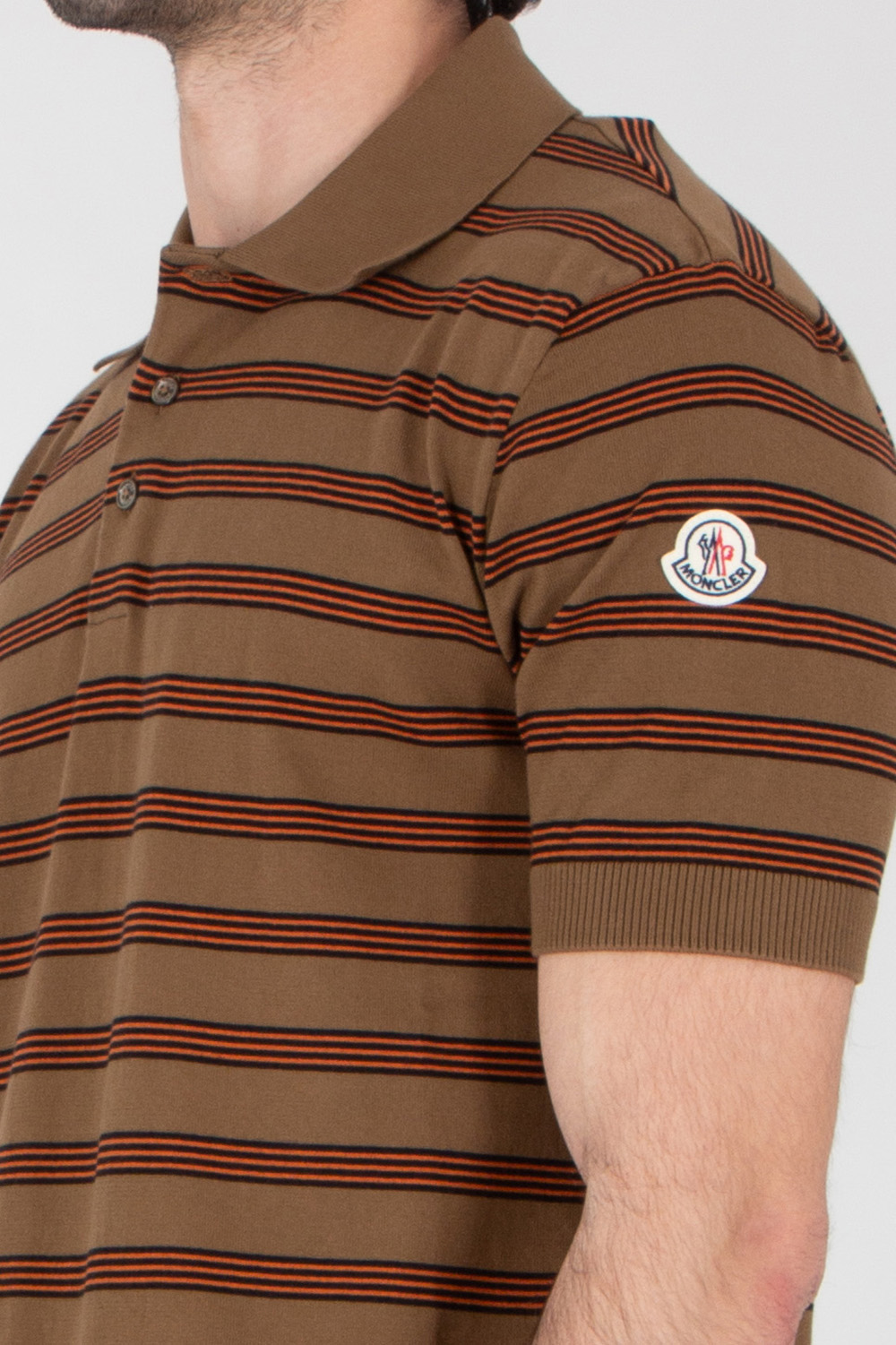 MONCLER Striped Cotton Polo Shirt