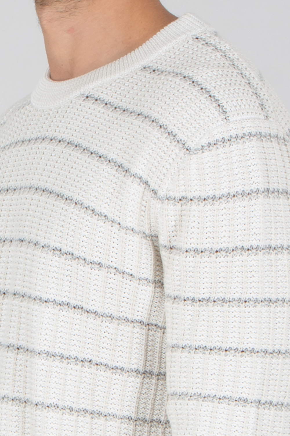 BRIONI Regular Fit Checked Structure Cotton-Linen Blend Crew Neck Sweater