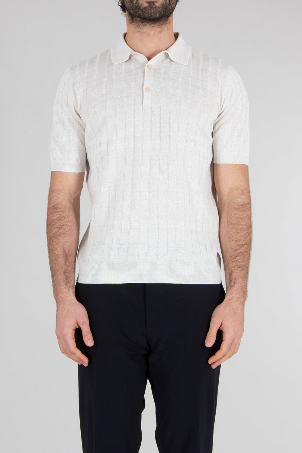 BOGLIOLI Regular Fit Stripe Structure Linen-Cotton Blend Knit Polo