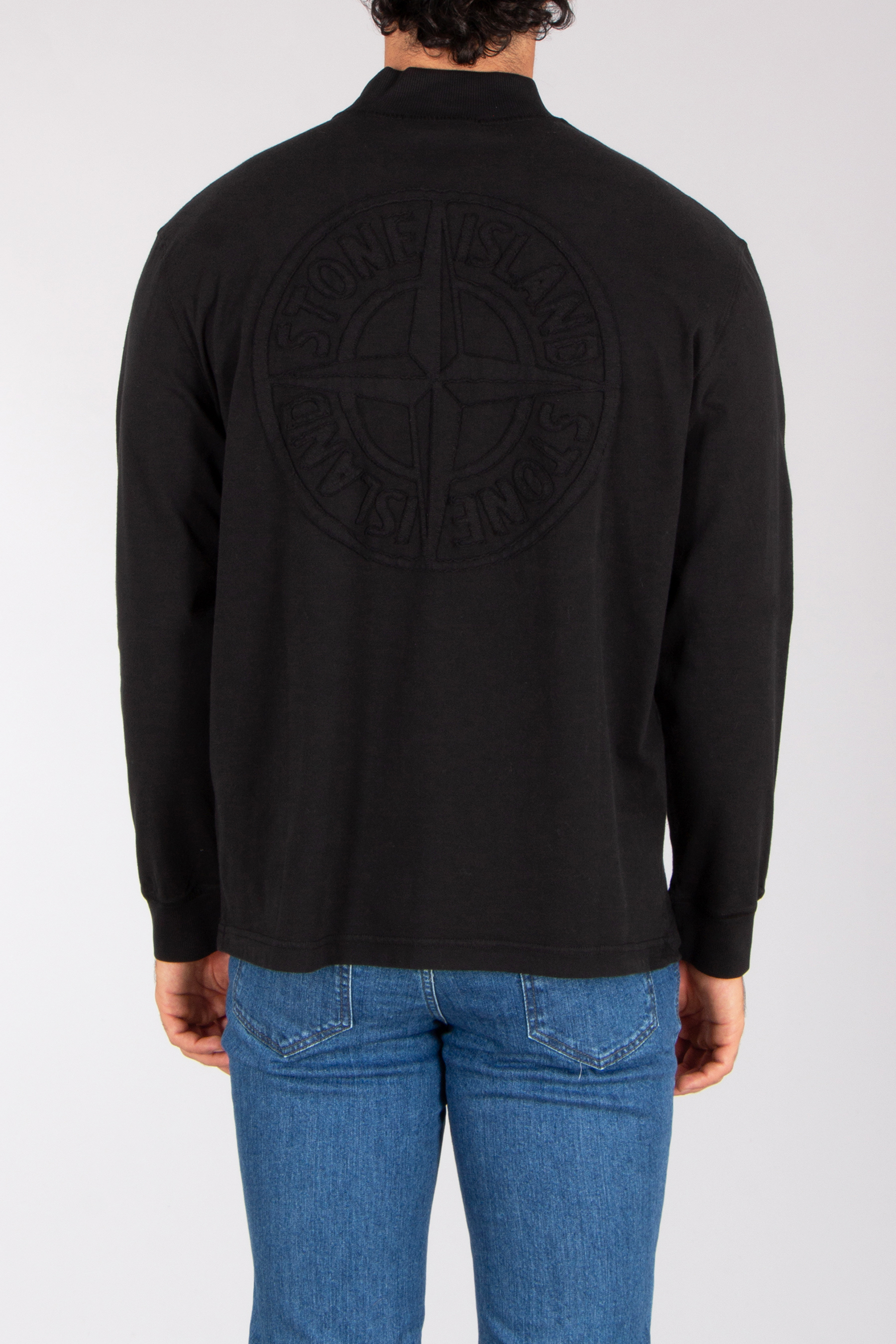 STONE ISLAND Oversized Fit Embroidered Combed Organic Cotton Jersey Mock-Neck Long-Sleeve T-Shirt Langarm, Ärmel, Hosen, Jeans, Kapuzenpulli