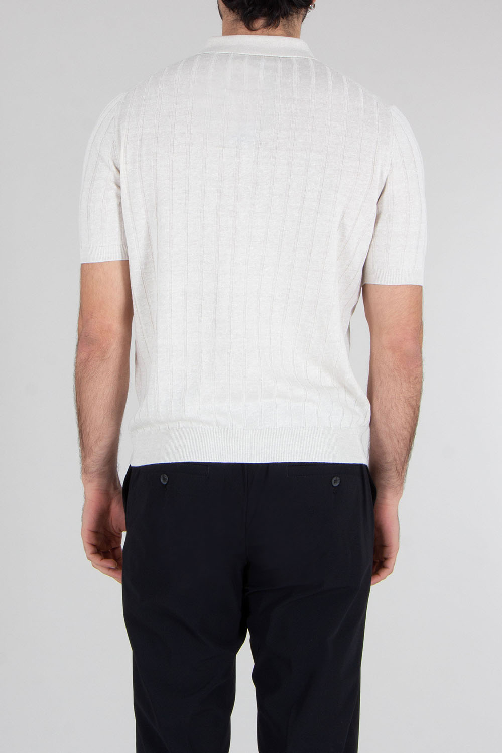 BOGLIOLI Regular Fit Stripe Structure Linen-Cotton Blend Knit Polo