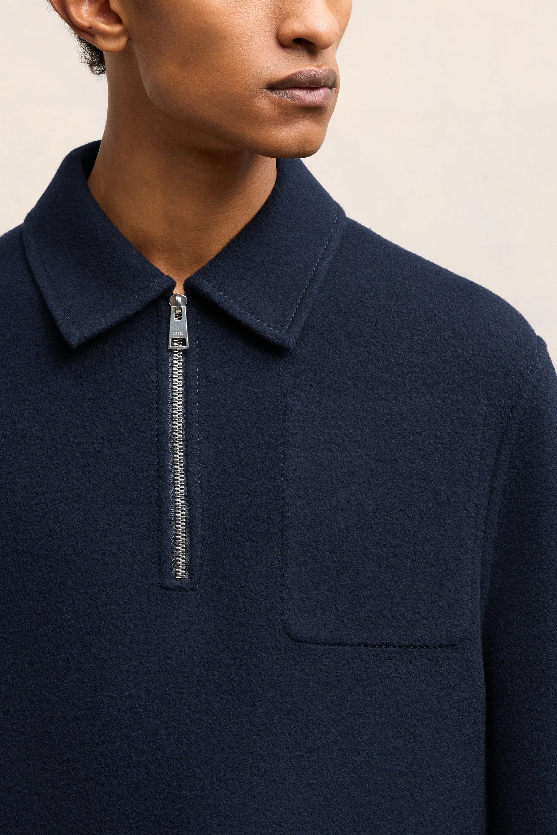 AMI PARIS Double-Face Wool-Cashmere Semi Zipped Jacket AMI PARIS Double-Face Wool-Cashmere Semi Zipped Jacket