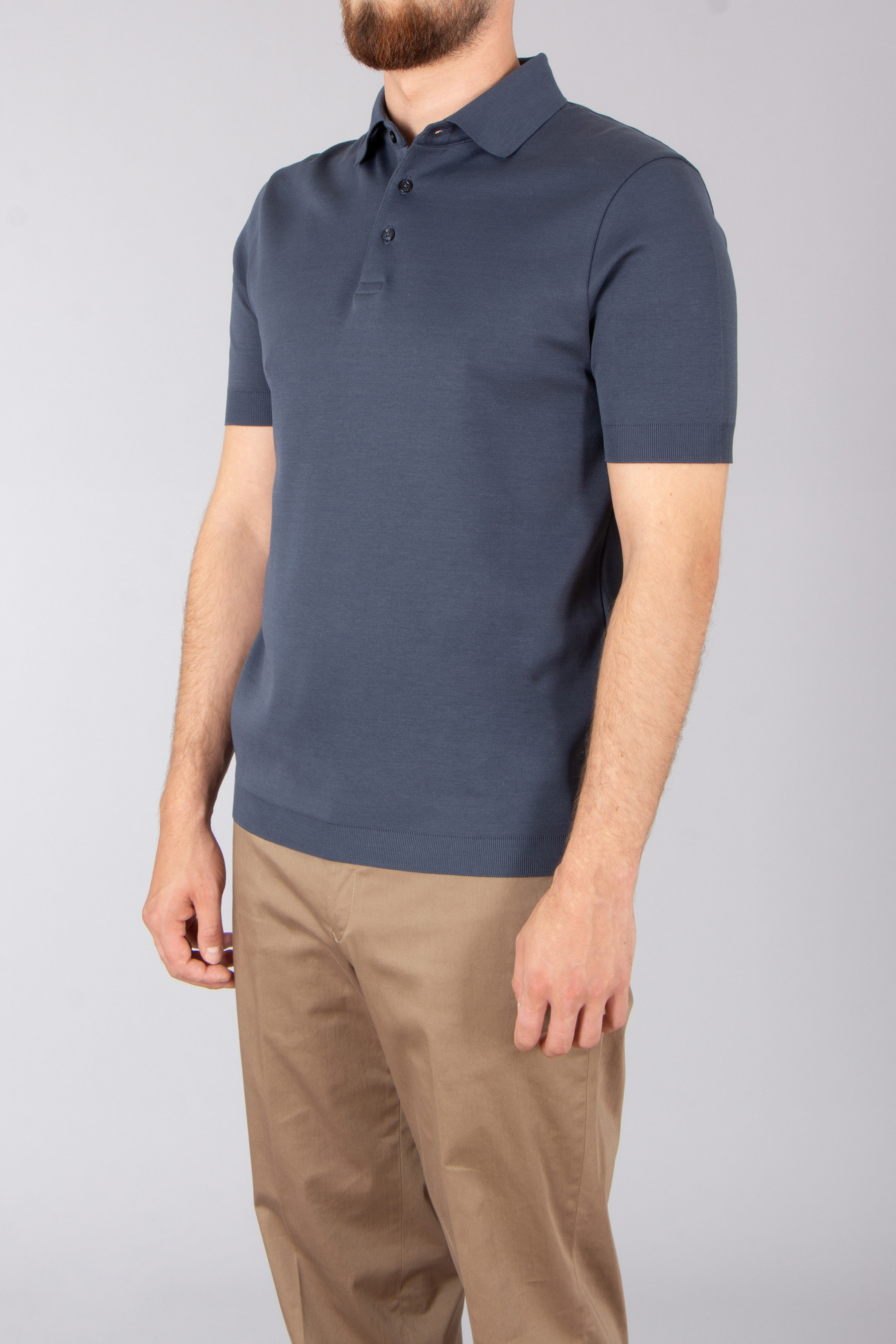 HERNO Regular Fit Cotton Jersey Knit Effect Polo Shirt HERNO Regular Fit Cotton Jersey Knit Effect Polo Shirt