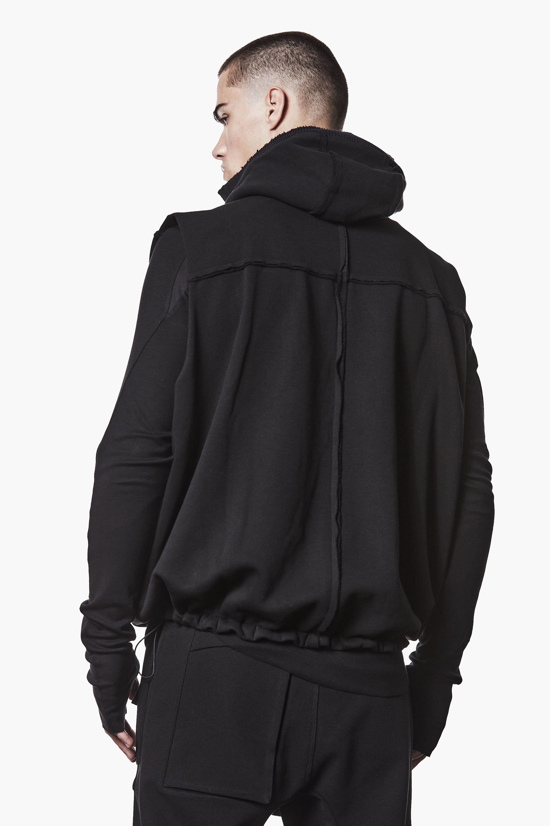 THOM KROM Loose Fit Cotton Blend Sweat Hooded Long Vest Pulli, Sweatshirt, Kapuzenpulli, Mantel, Fleece
