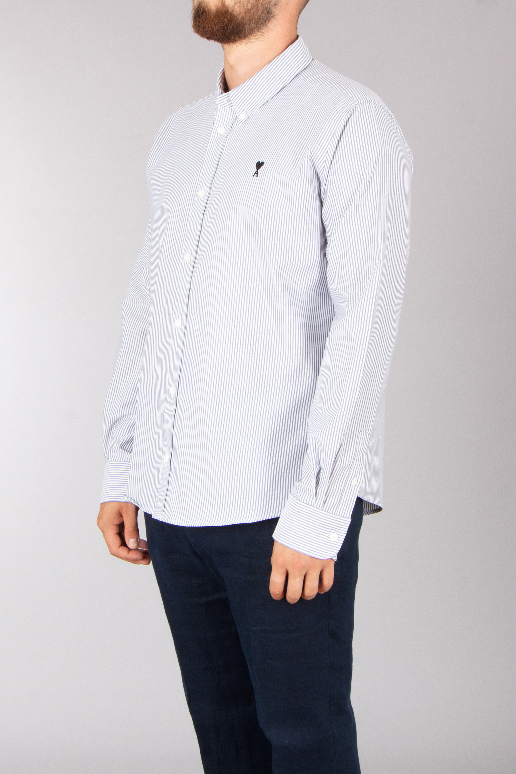 AMI PARIS Classic Fit Ami De Coeur Striped Cotton Oxford Button-Down Shirt Hemd, Langarm, Kleid, Hemd, Leinen, Hosen