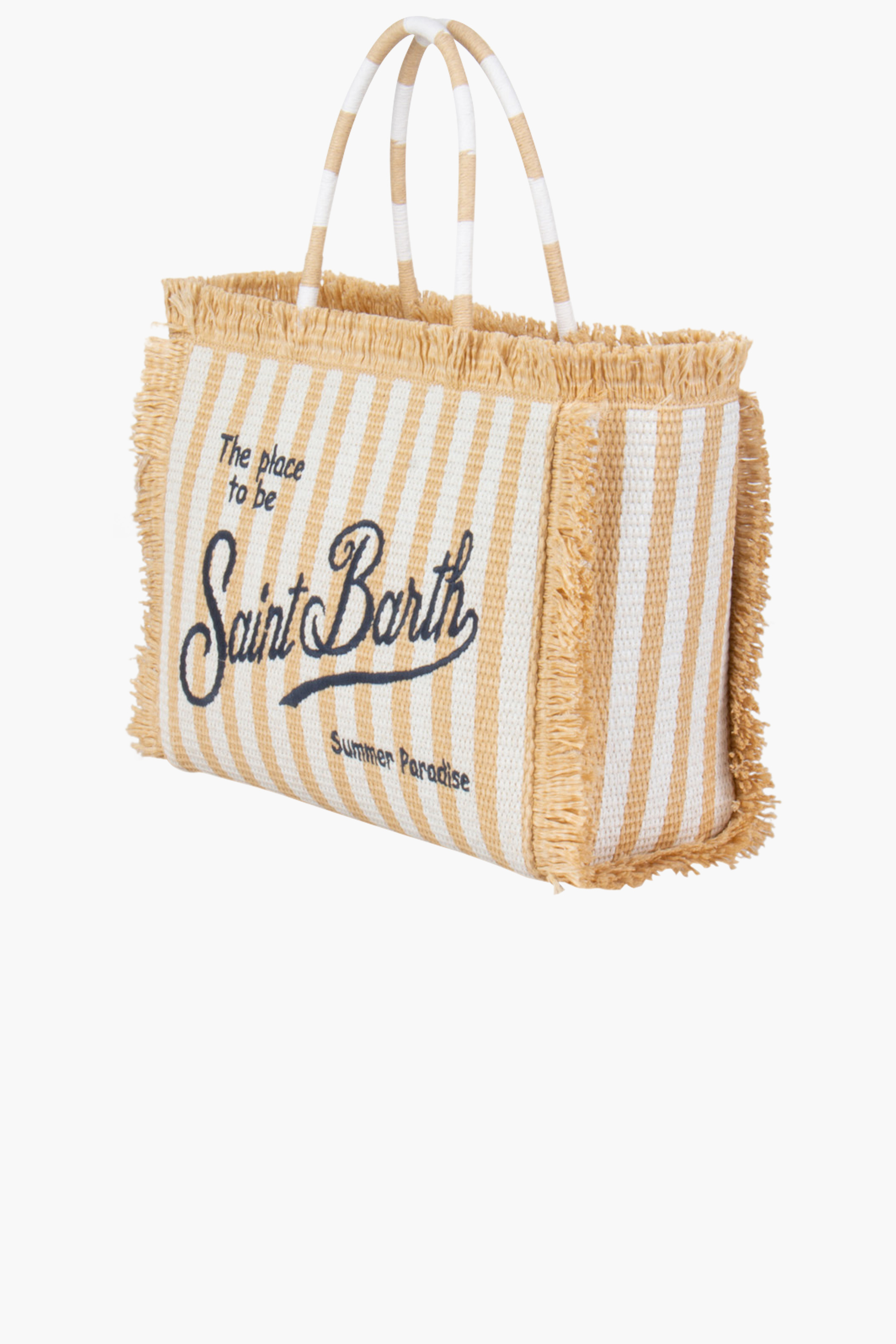 MC 2 SAINT BARTH Embroidered Stipes Vanity Straw Tote Bag