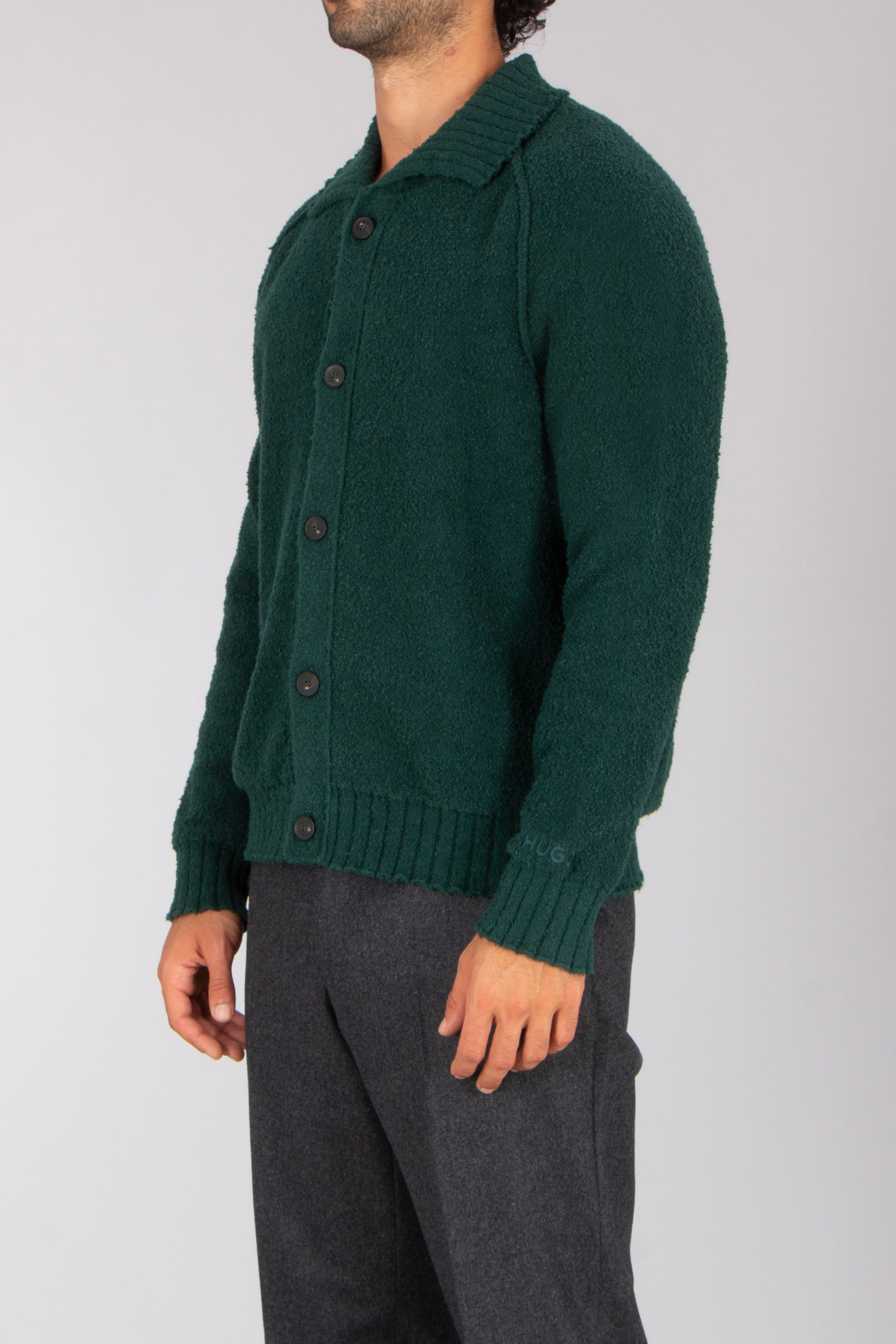 HUGO Regular Fit Cotton Blend Slub Cardigan San Joseph Bekleidung, Strickwaren, Pullover, Strickjacke