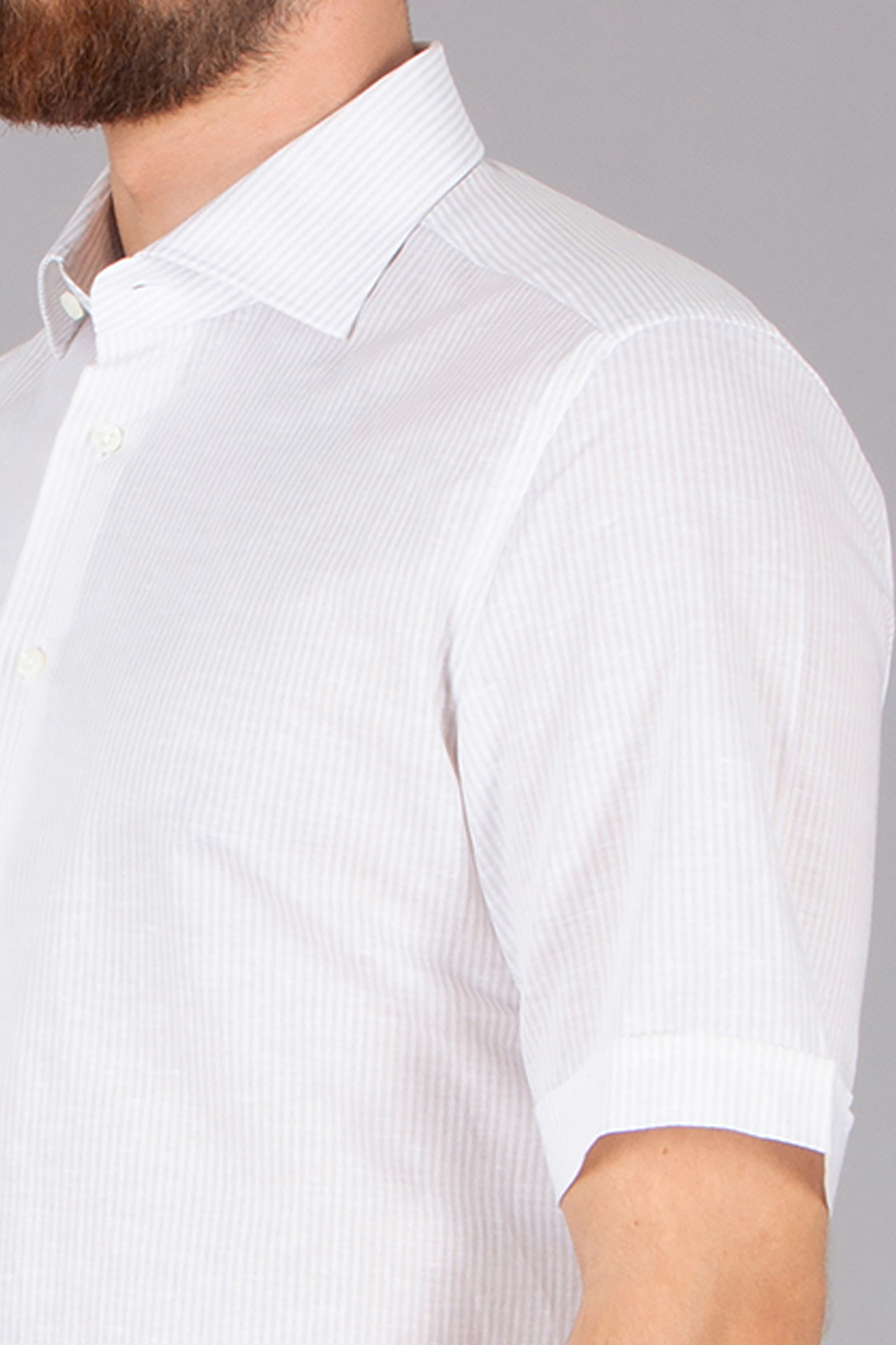 EMANUELE MAFFEIS Regular Fit Striped Cotton-Linen Blend Short-Sleeve Shirt Eduardo Casale Bekleidung, Hemd, Kleid, Hemd, Ärmel