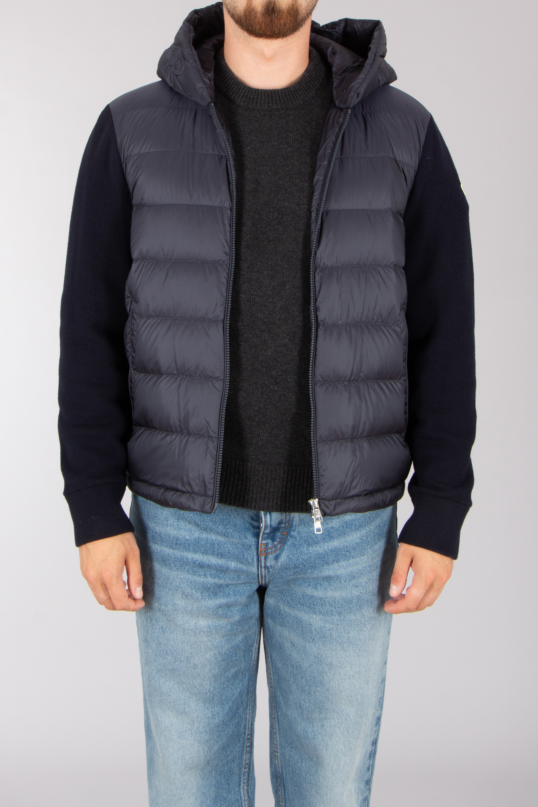MONCLER Regular Fit Down Padded Virgin Wool Zip Cardigan Bekleidung, Mantel, Jacke, Weste, Kapuzenpulli