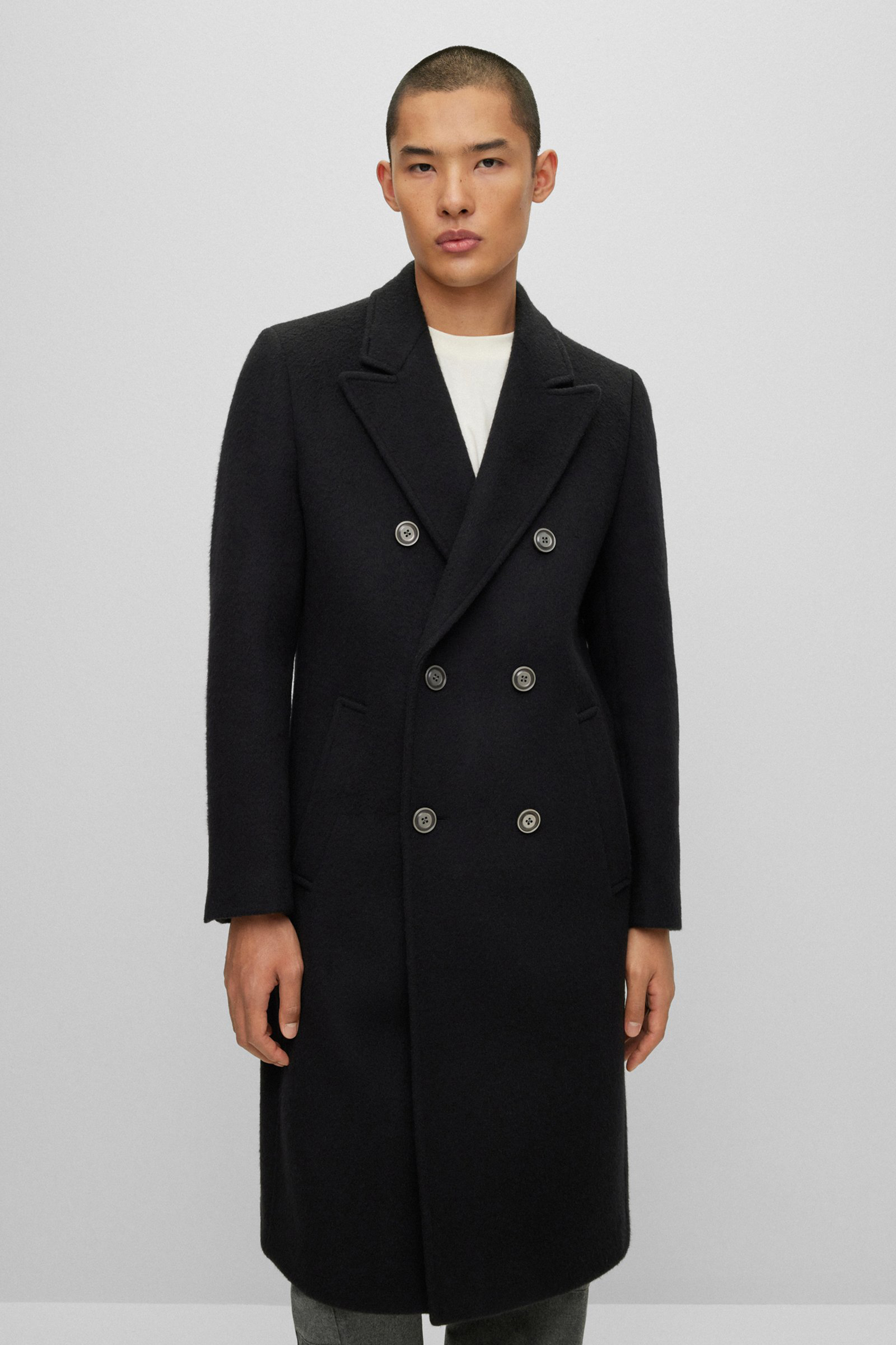 Slim fit black overcoat hotsell