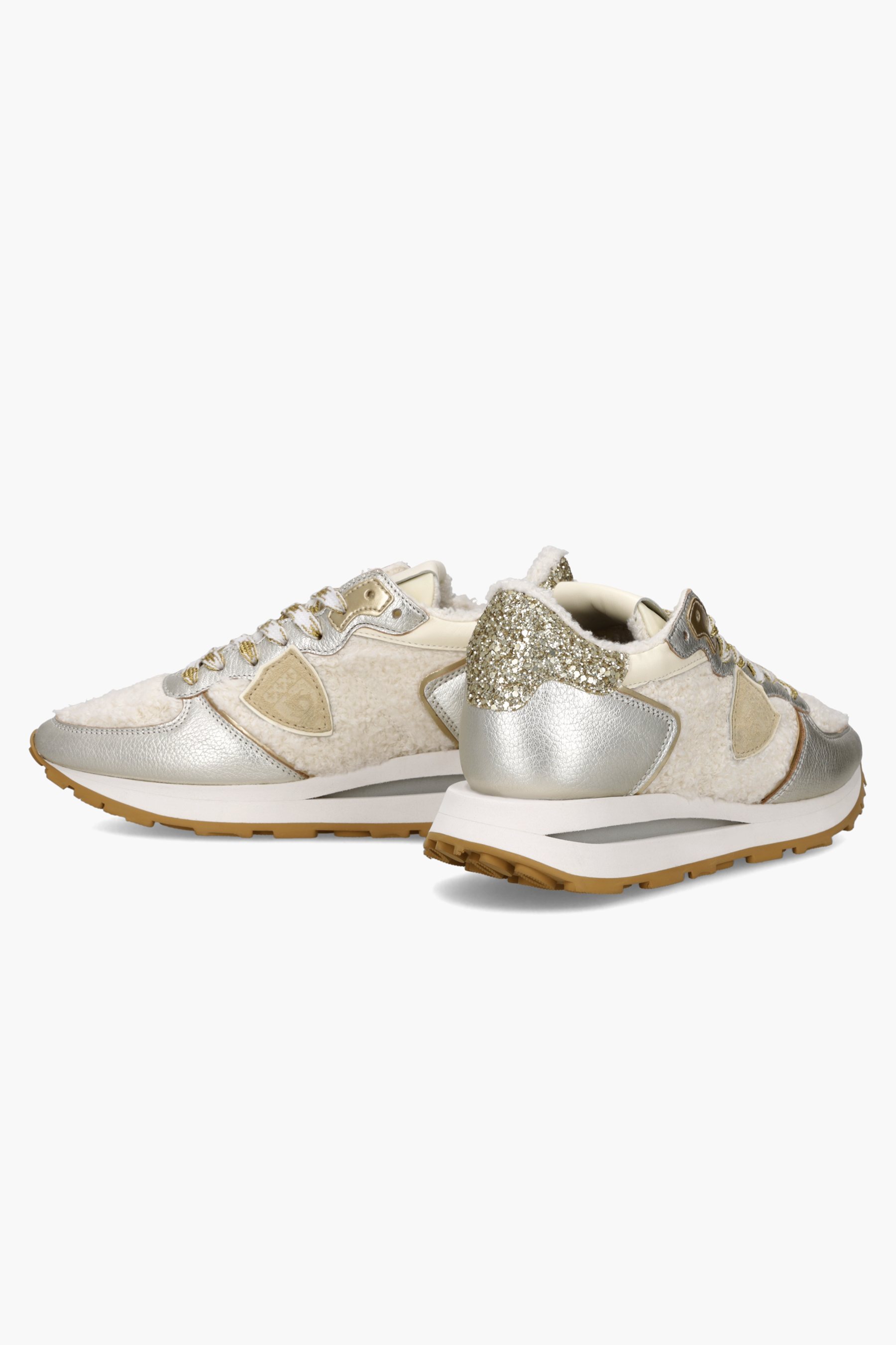 PHILIPPE MODEL Faux Fur & Metallic Leather Sneakers Tropez Haute Low Bekleidung, Schuhwerk, Schuh, Sneaker