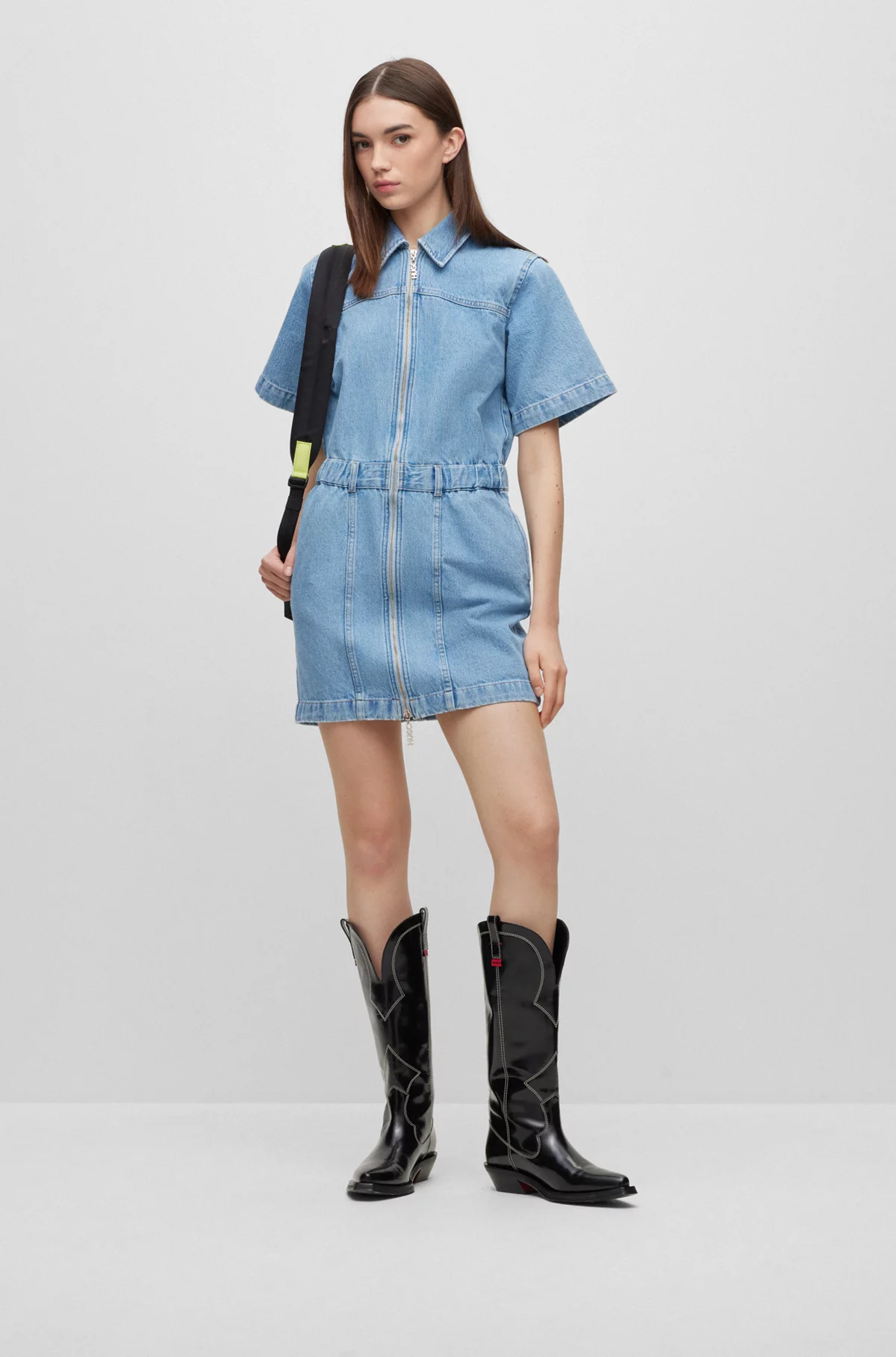 HUGO Zip-Up Cotton Denim Shirt Dress HUGO Zip-Up Cotton Denim Shirt Dress