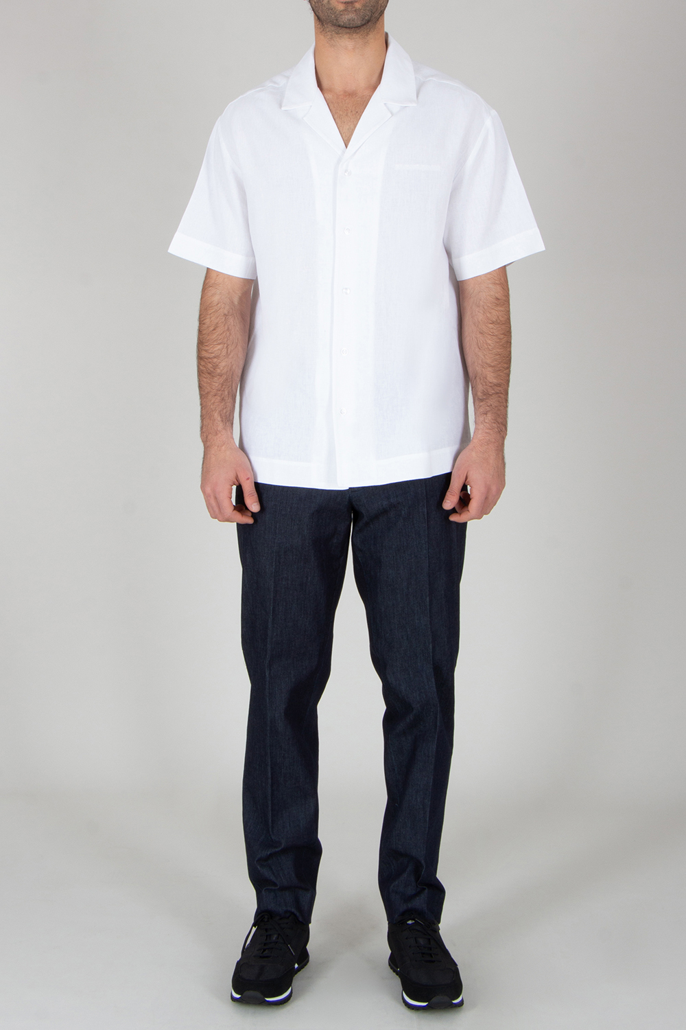 EMPORIO ARMANI Relaxed Fit Linen Blend Beachwear Short-Sleeve Shirt