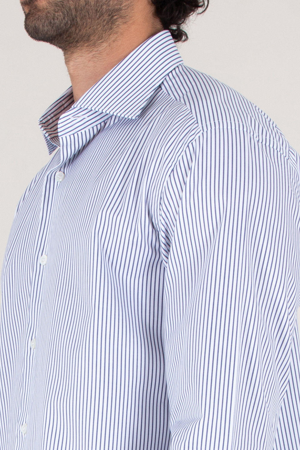 BRIONI Striped Cotton Shark Collar Shirt