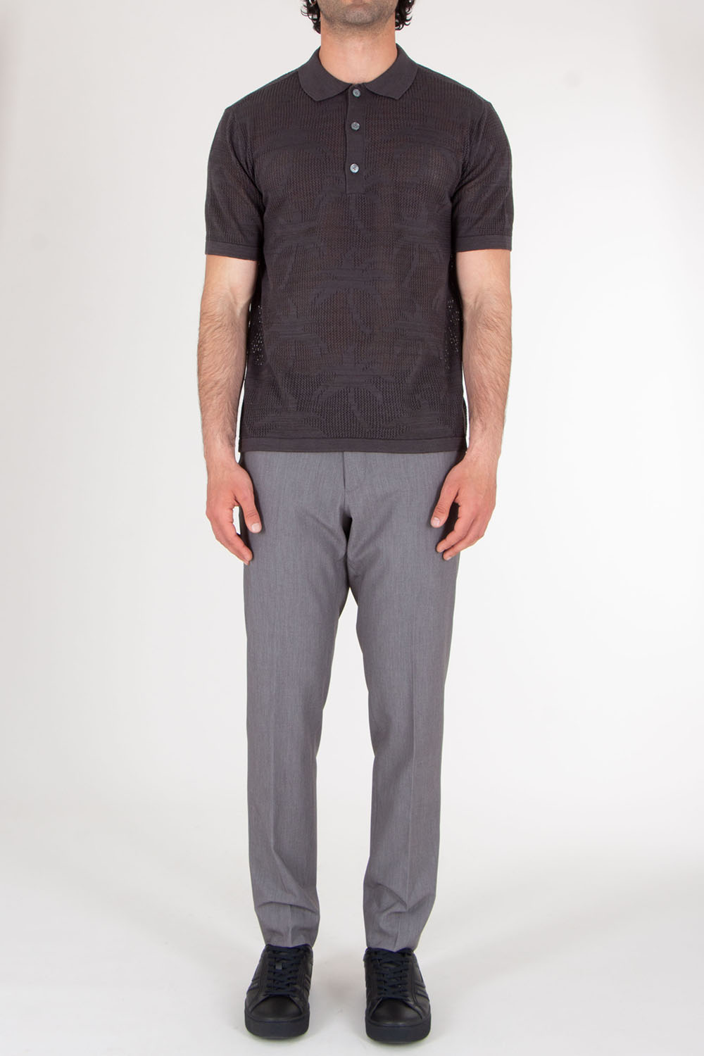 VAN LAACK Ajoure Knit With Palm Trees Polo Shirt