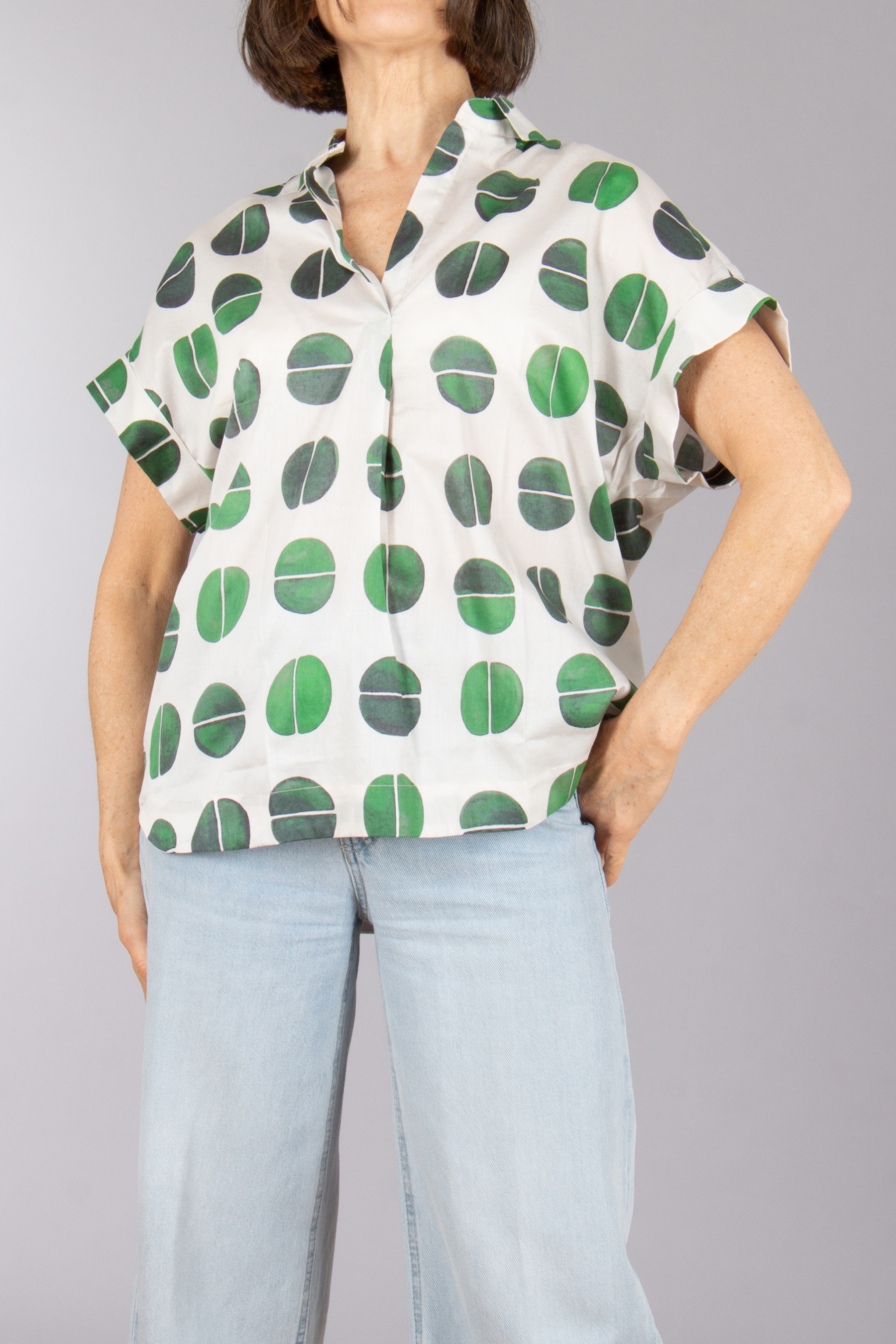 0039 ITALY Casual Fit Printed Cotton Blouse Derry KA