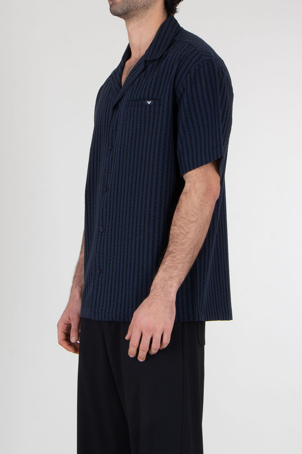 EMPORIO ARMANI Striped Seersucker Short Sleeve Shirt