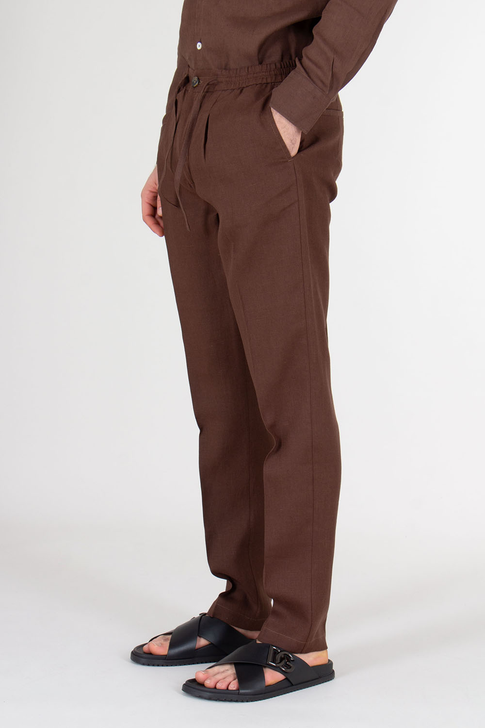 AURÉLIEN Slim Fit Linen Drawstring Trousers Seaside