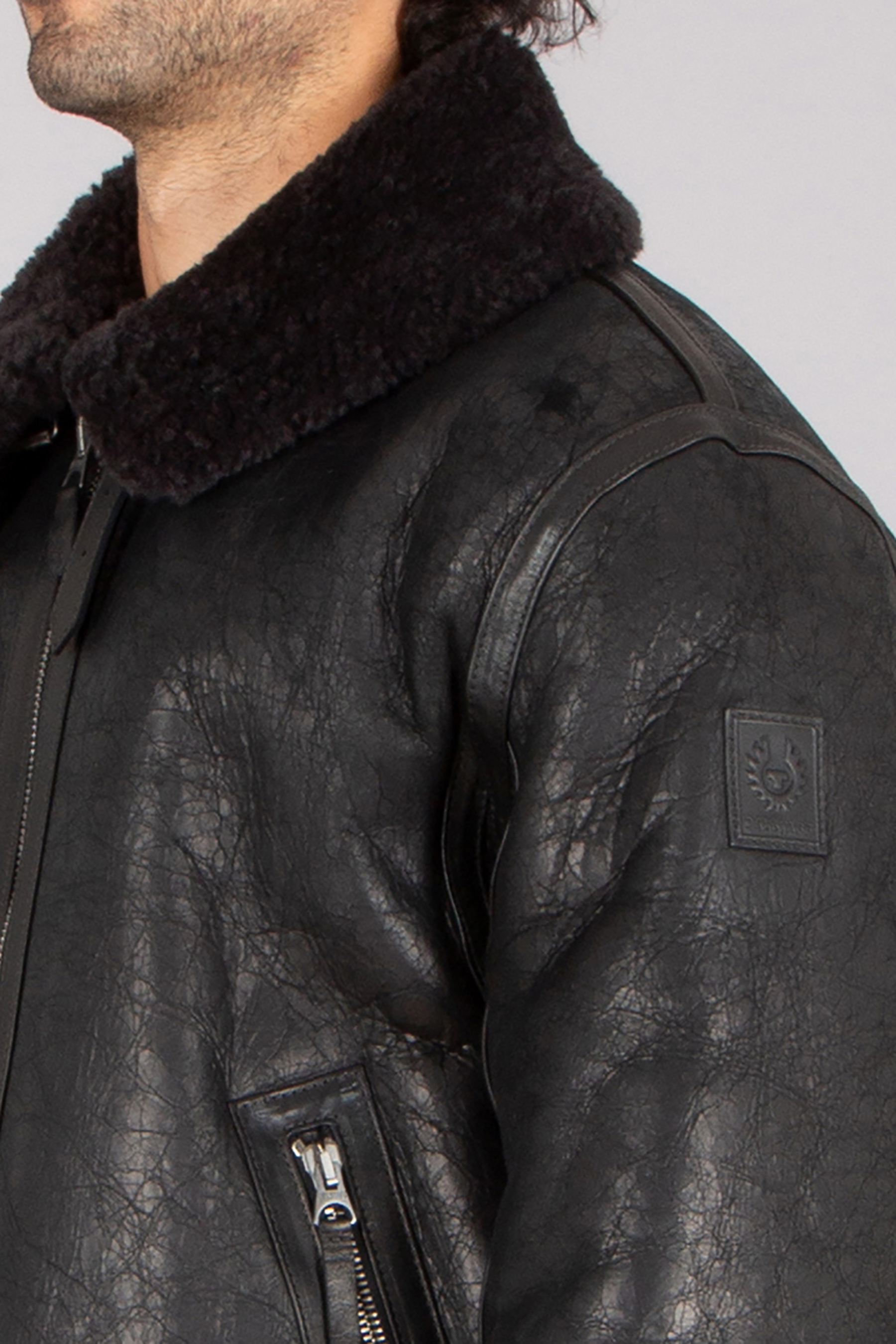 BELSTAFF Casual Fit Aviator Shearling Jacket Wilder Bekleidung, Mantel, Jacke, Jacke aus Leder