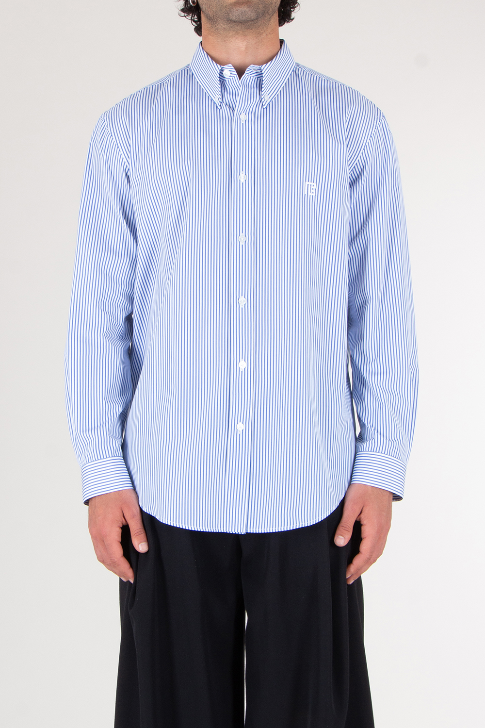 BALMAIN Relaxed Fit Striped Cotton Monogram Shirt