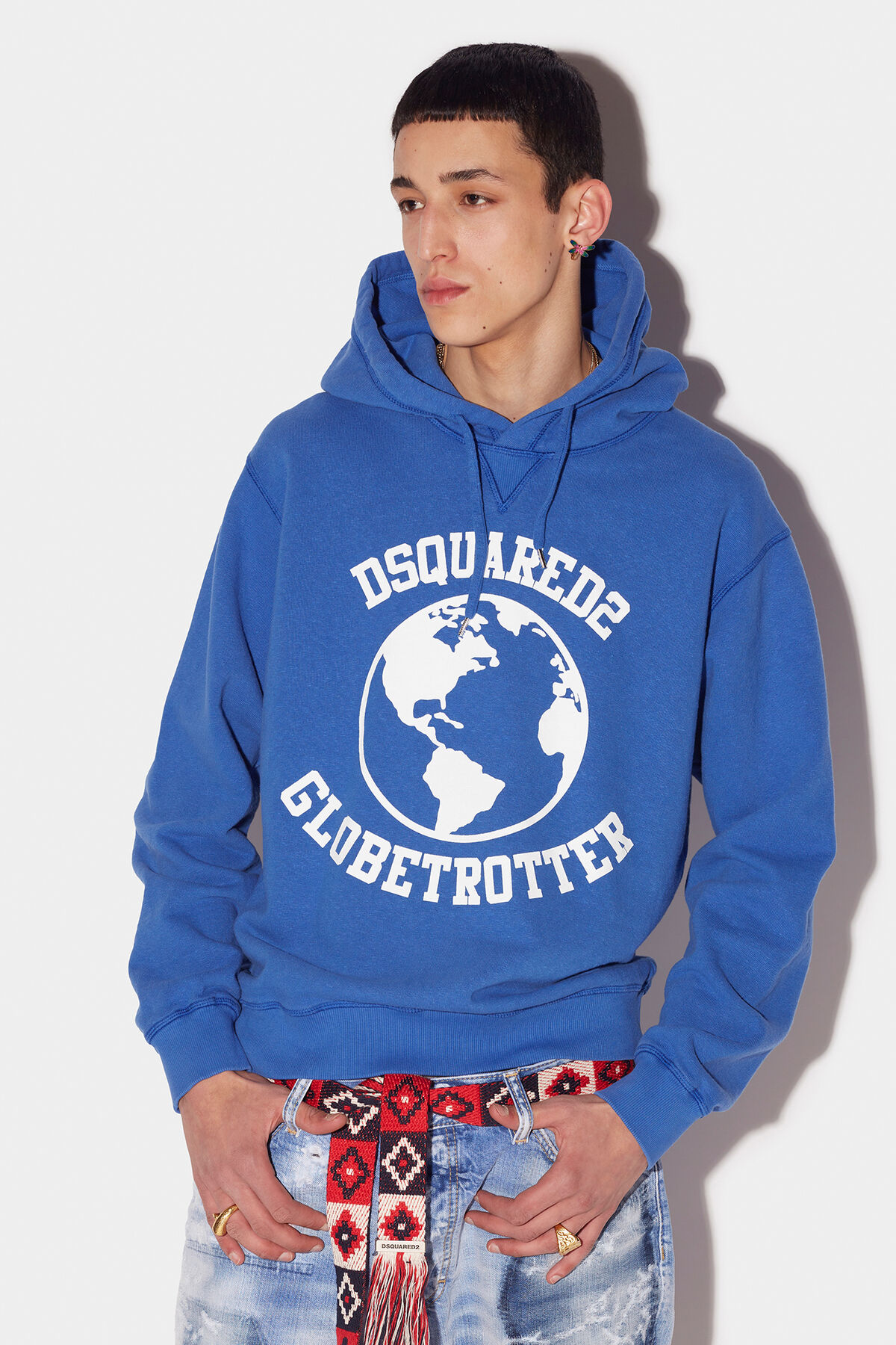 DSQUARED2 Globetrotter Print Cotton Jersey Hoodie