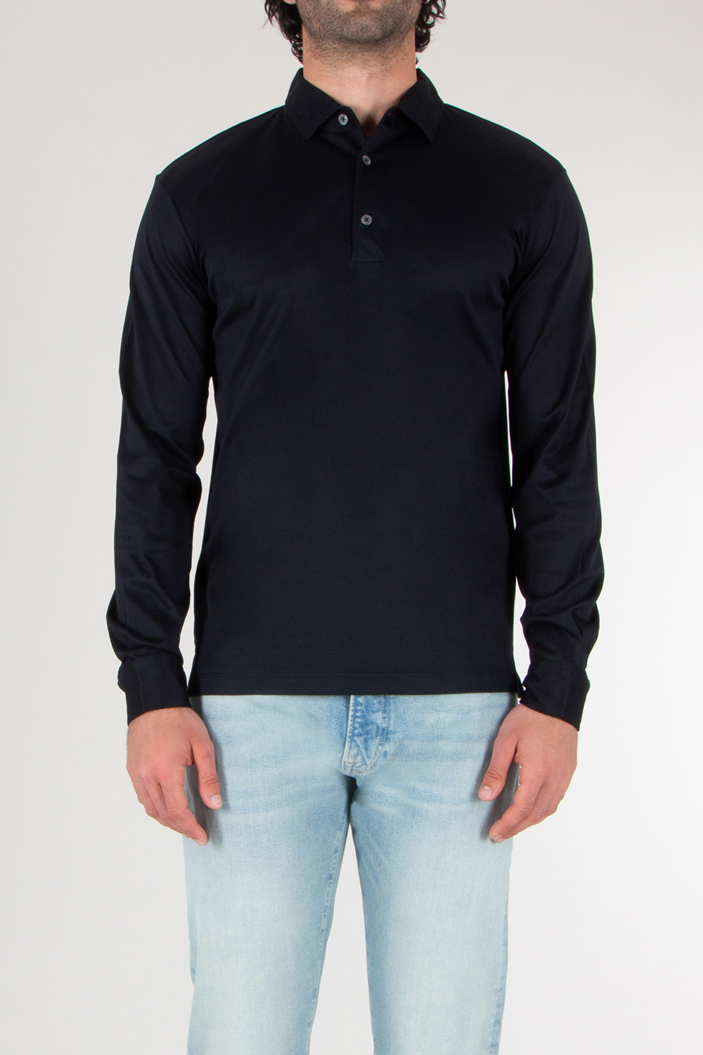 AURÉLIEN Slim Fit Long Sleeve Mercerized Egyptian Cotton  Polo Shir