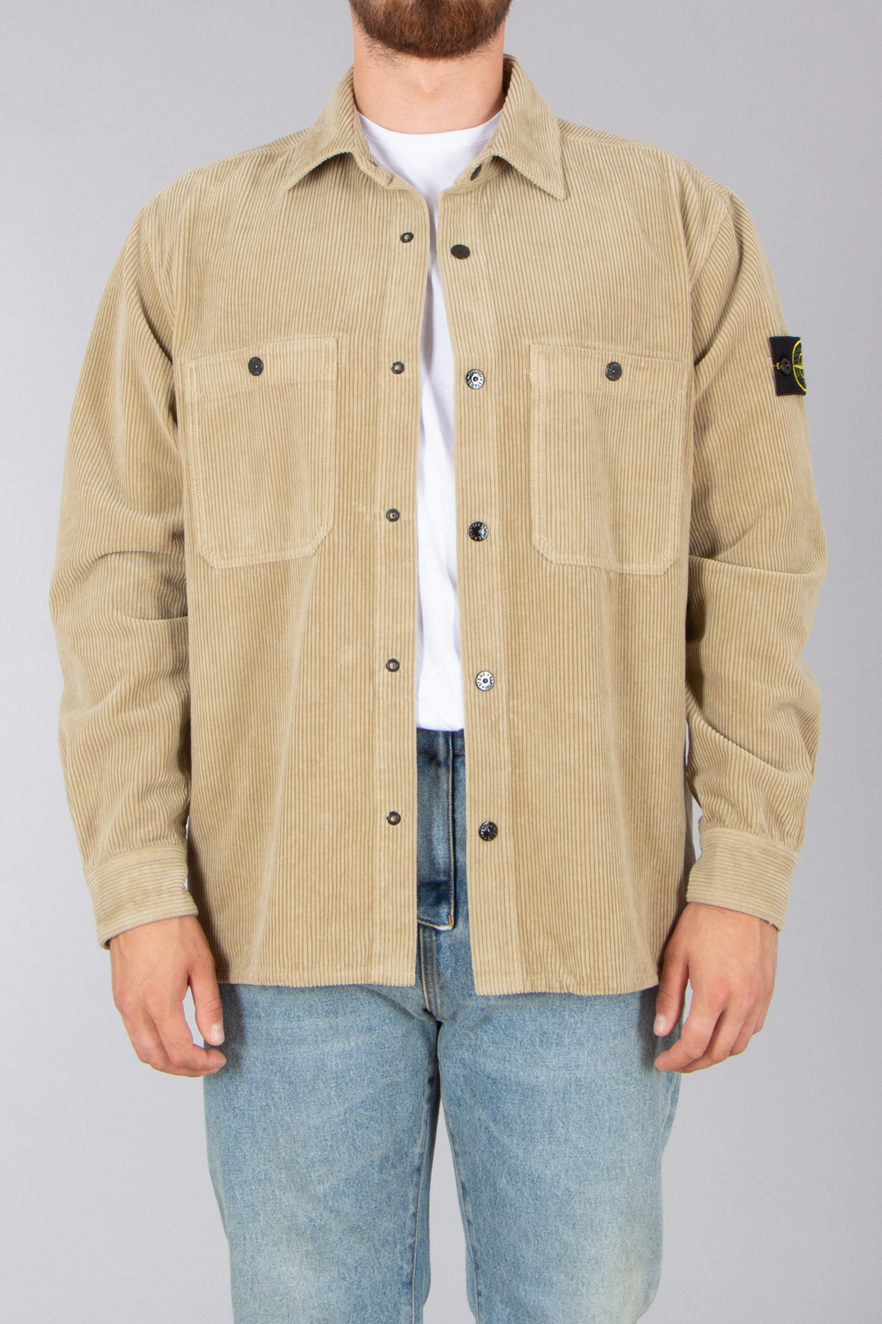 Hemd, Langarm, Leinen, Mantel, Khaki