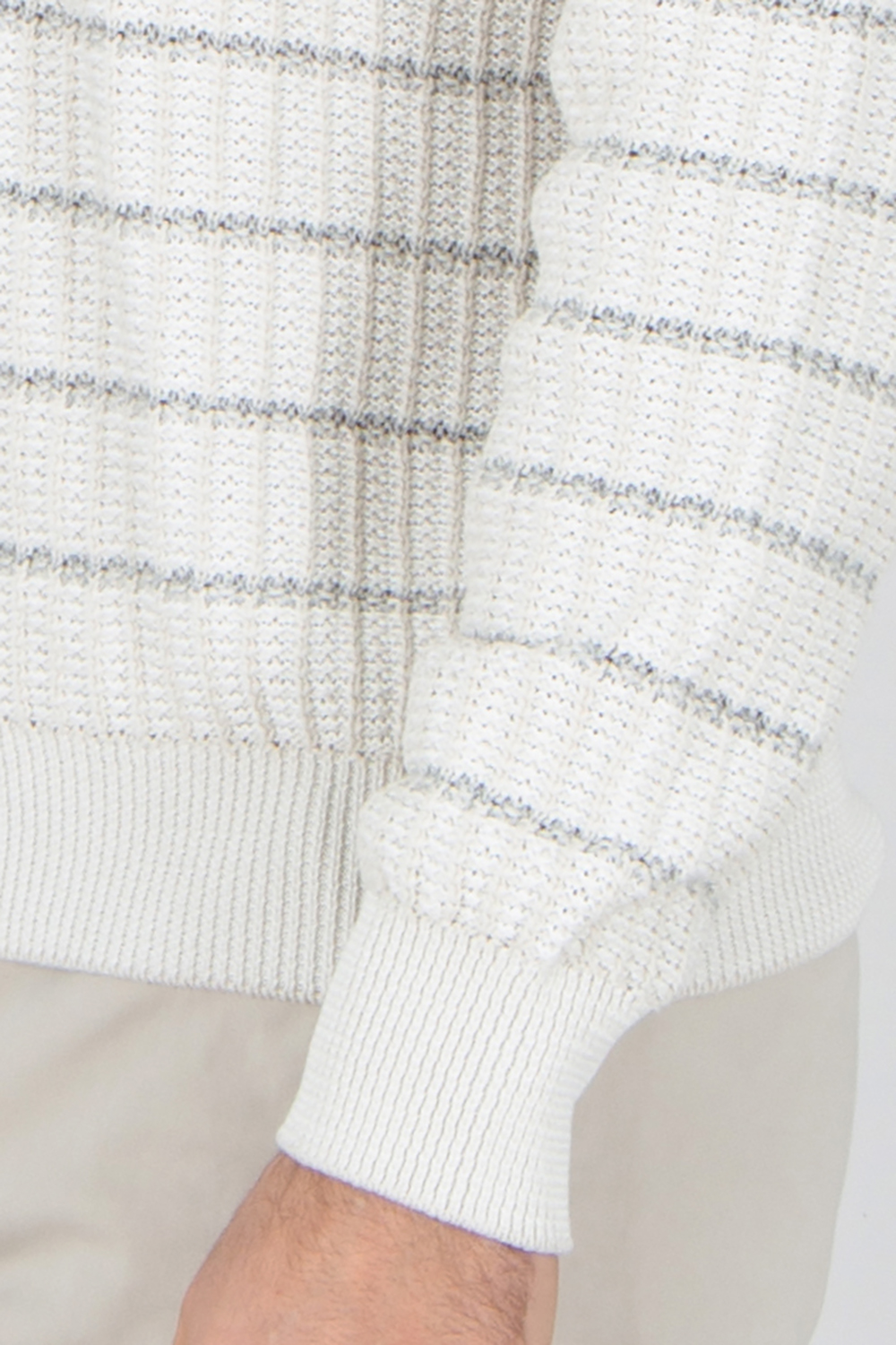 BRIONI Regular Fit Checked Structure Cotton-Linen Blend Crew Neck Sweater