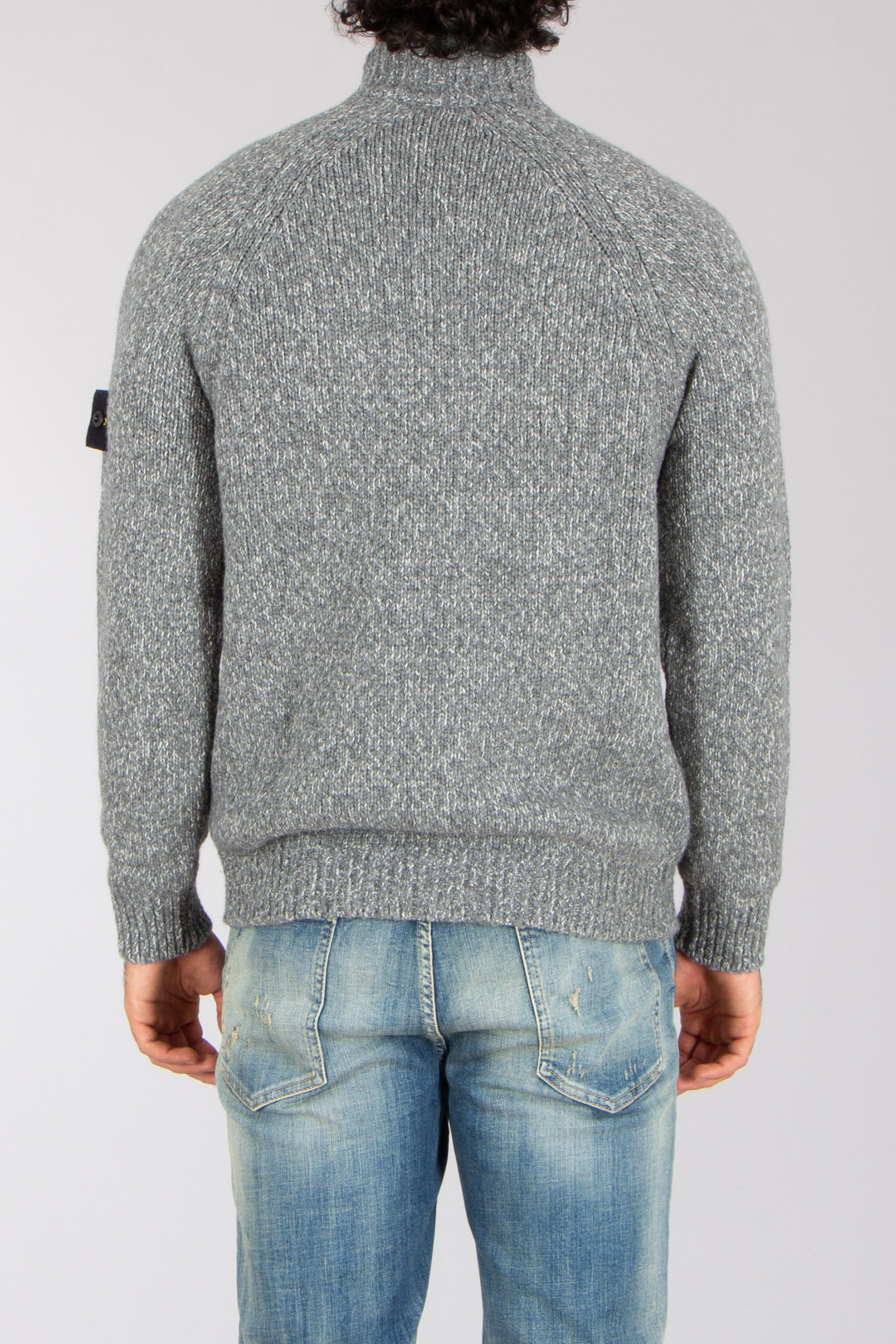 STONE ISLAND Loose Fit Fancy Yarn Mouliné Virgin Wool Blend Zip Cardigan Bekleidung, Strickwaren, Pullover, Jeanshose, Hosen
