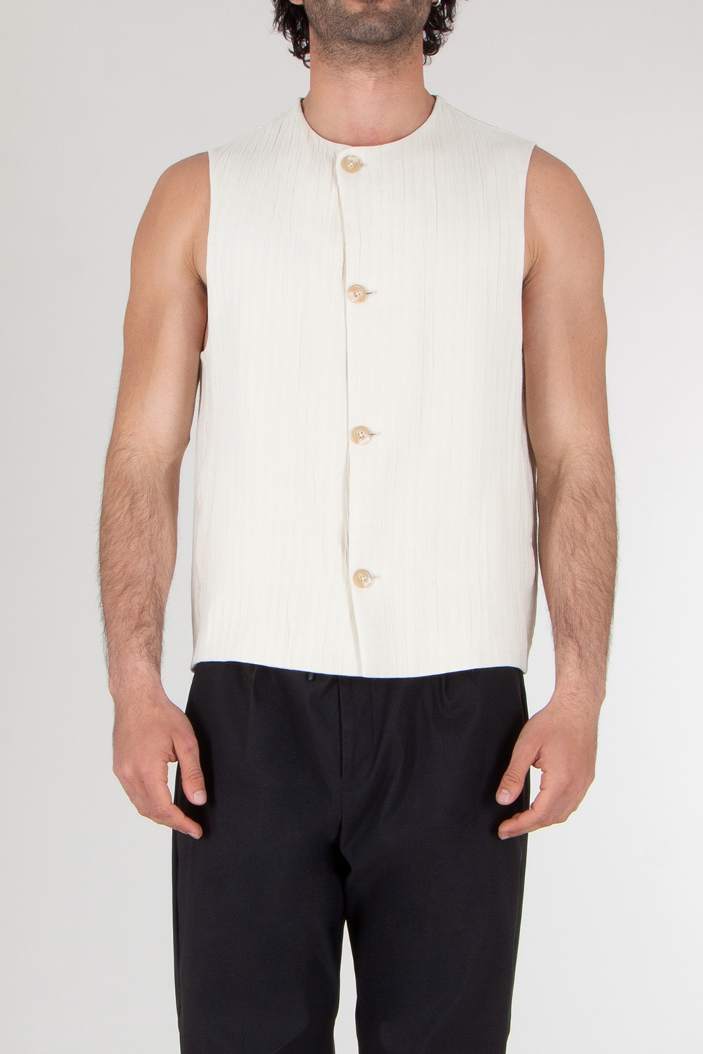 EMPORIO ARMANI Jacquard Waffle Embossed Crinkle Waistcoat Vest