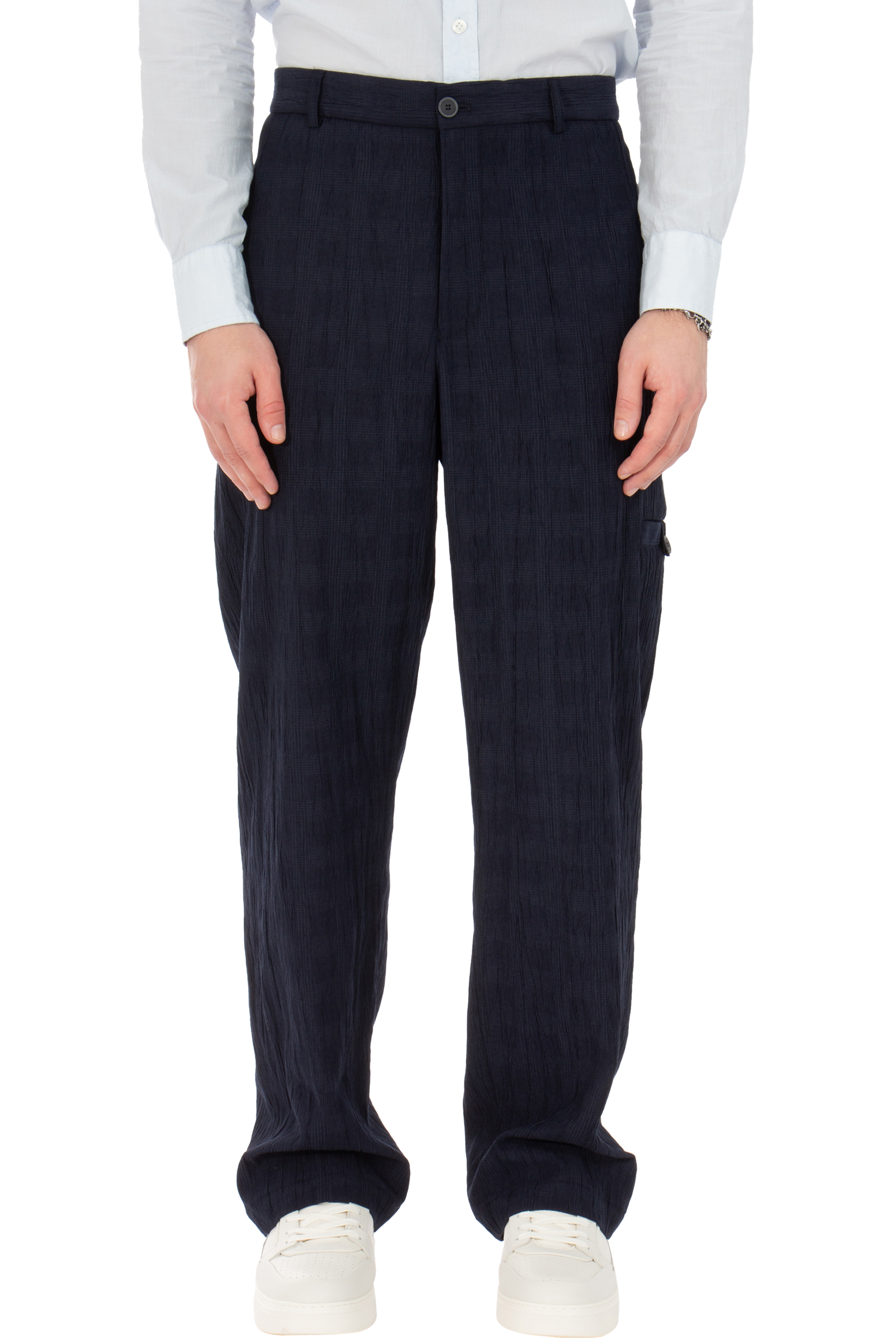 EMPORIO ARMANI Prince-Of-Wales Seersucker-Lyocell Blend Pants EMPORIO ARMANI Prince-Of-Wales Seersucker-Lyocell Blend Pants