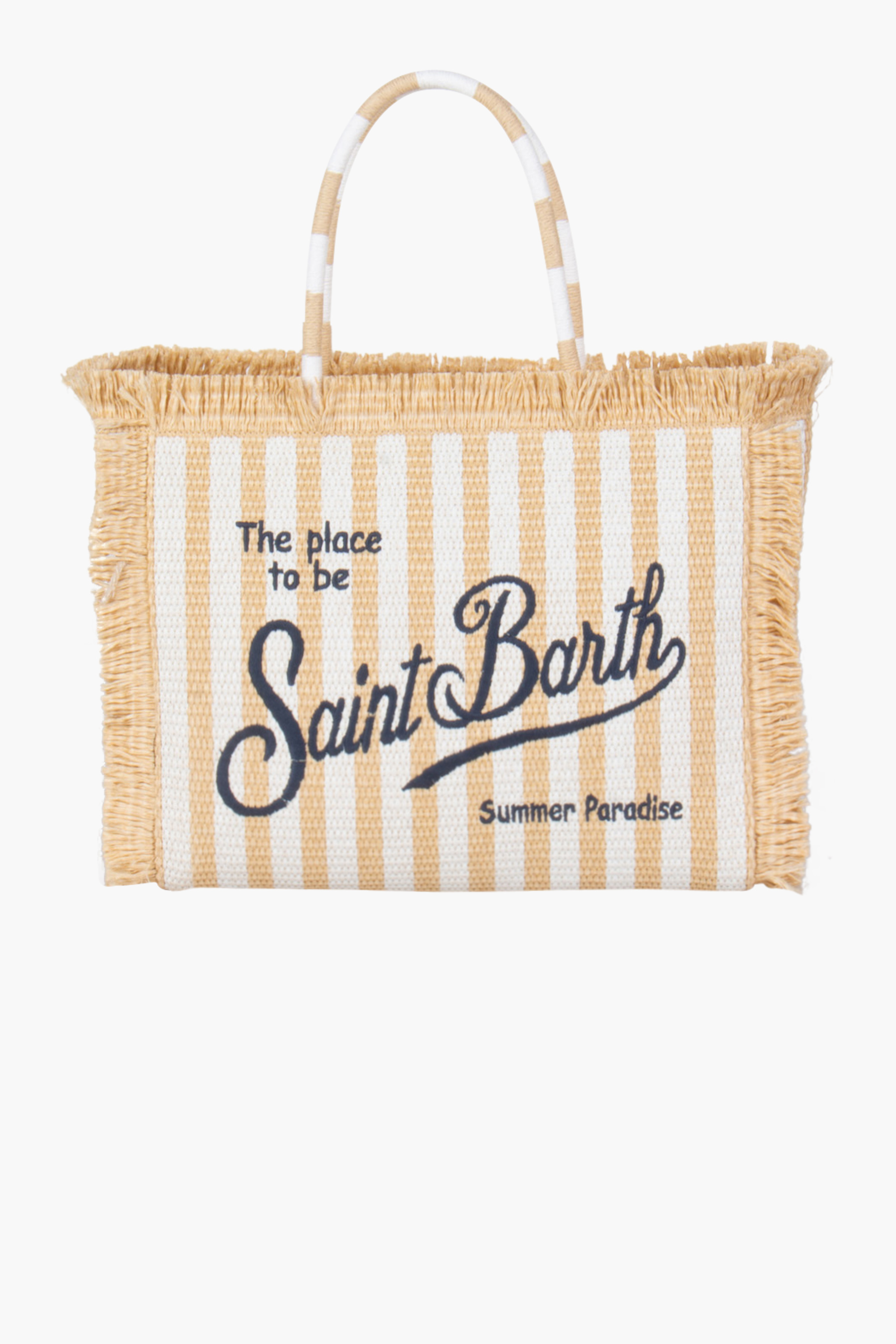 MC 2 SAINT BARTH Embroidered Stipes Vanity Straw Tote Bag