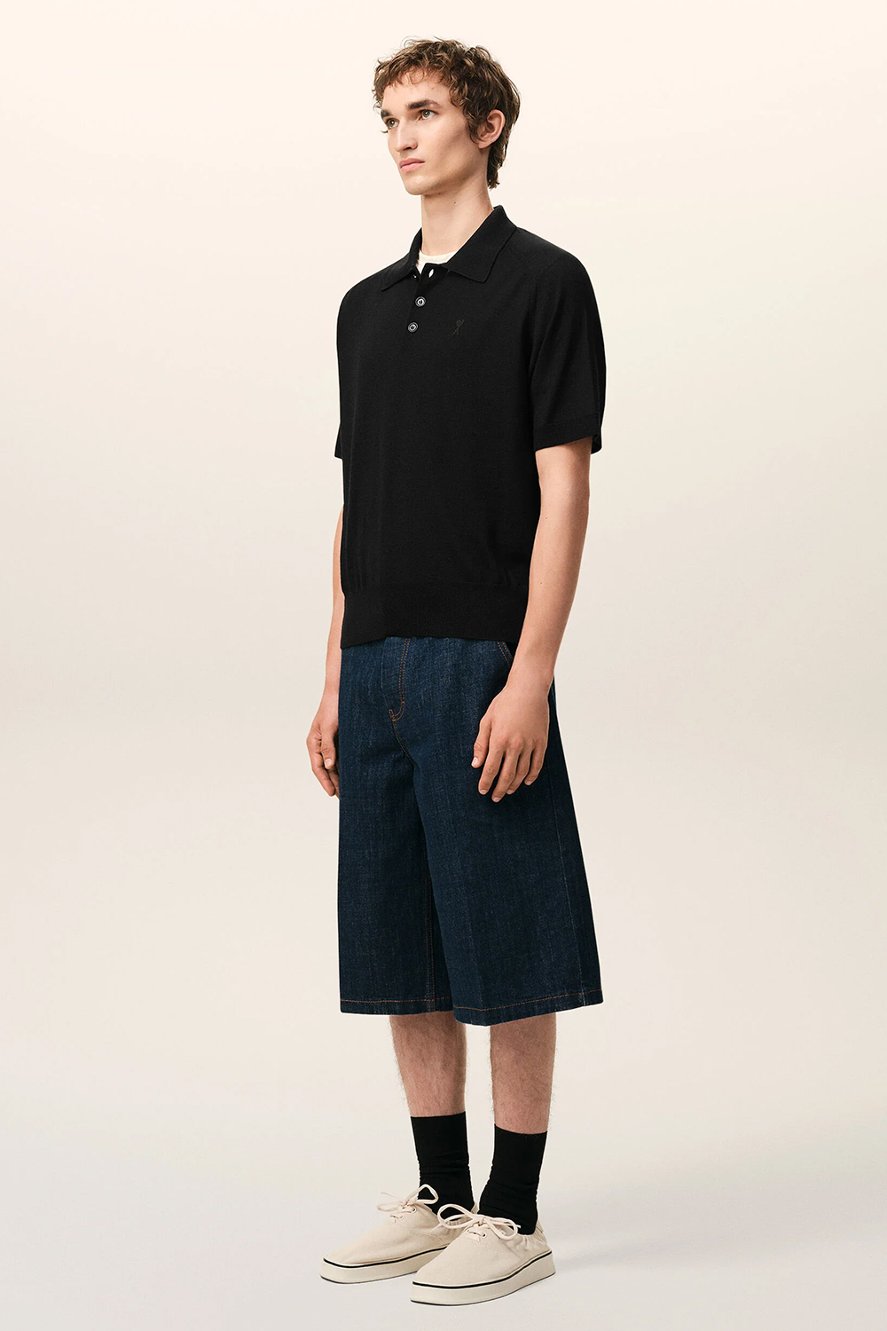 AMI PARIS Regular Fit Ami De Coeur Interlock Wool Knit Polo