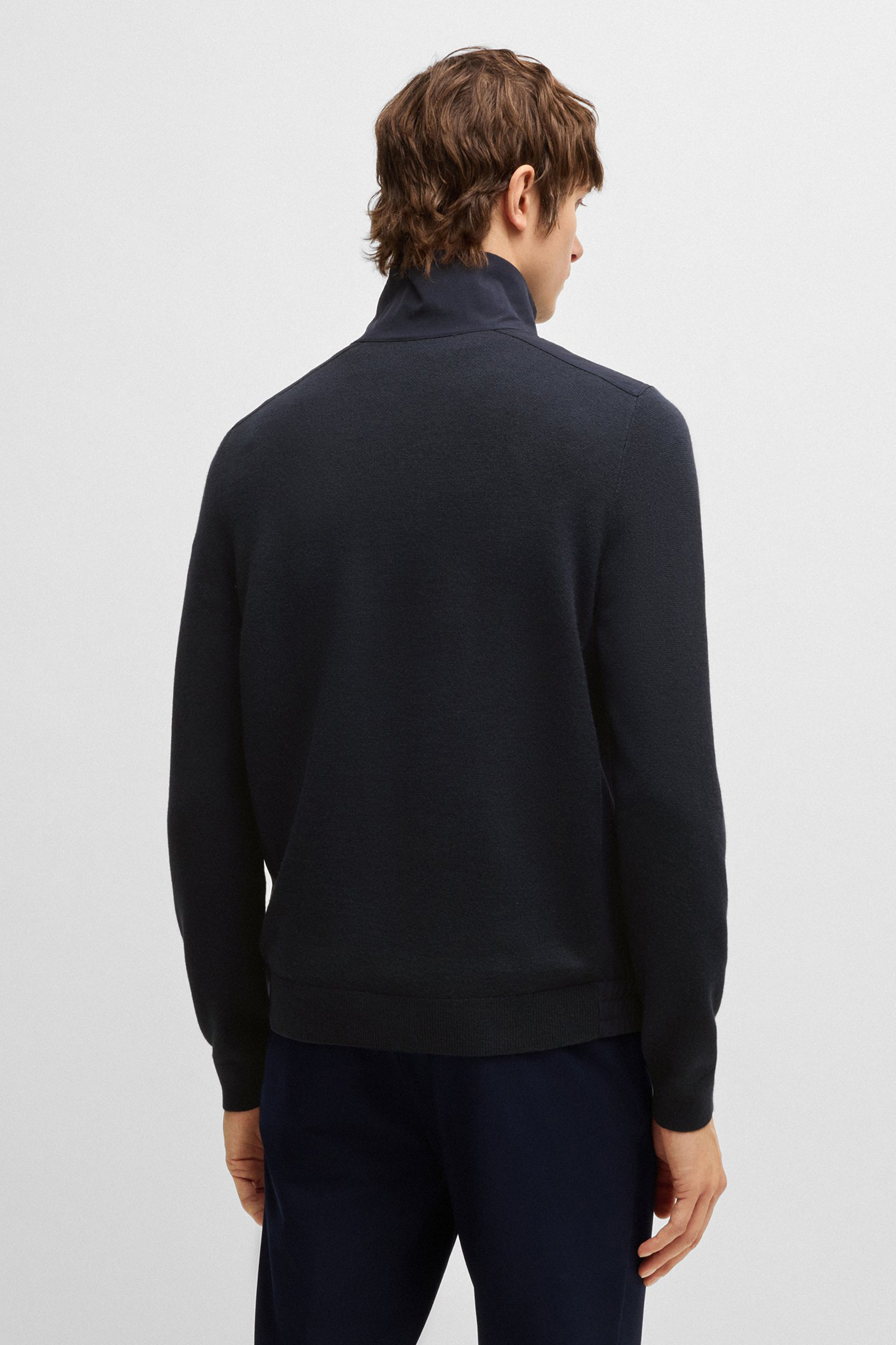 BOSS Virgin Wool Blend & Softshell Trim Zip-Neck Sweater P-Bart