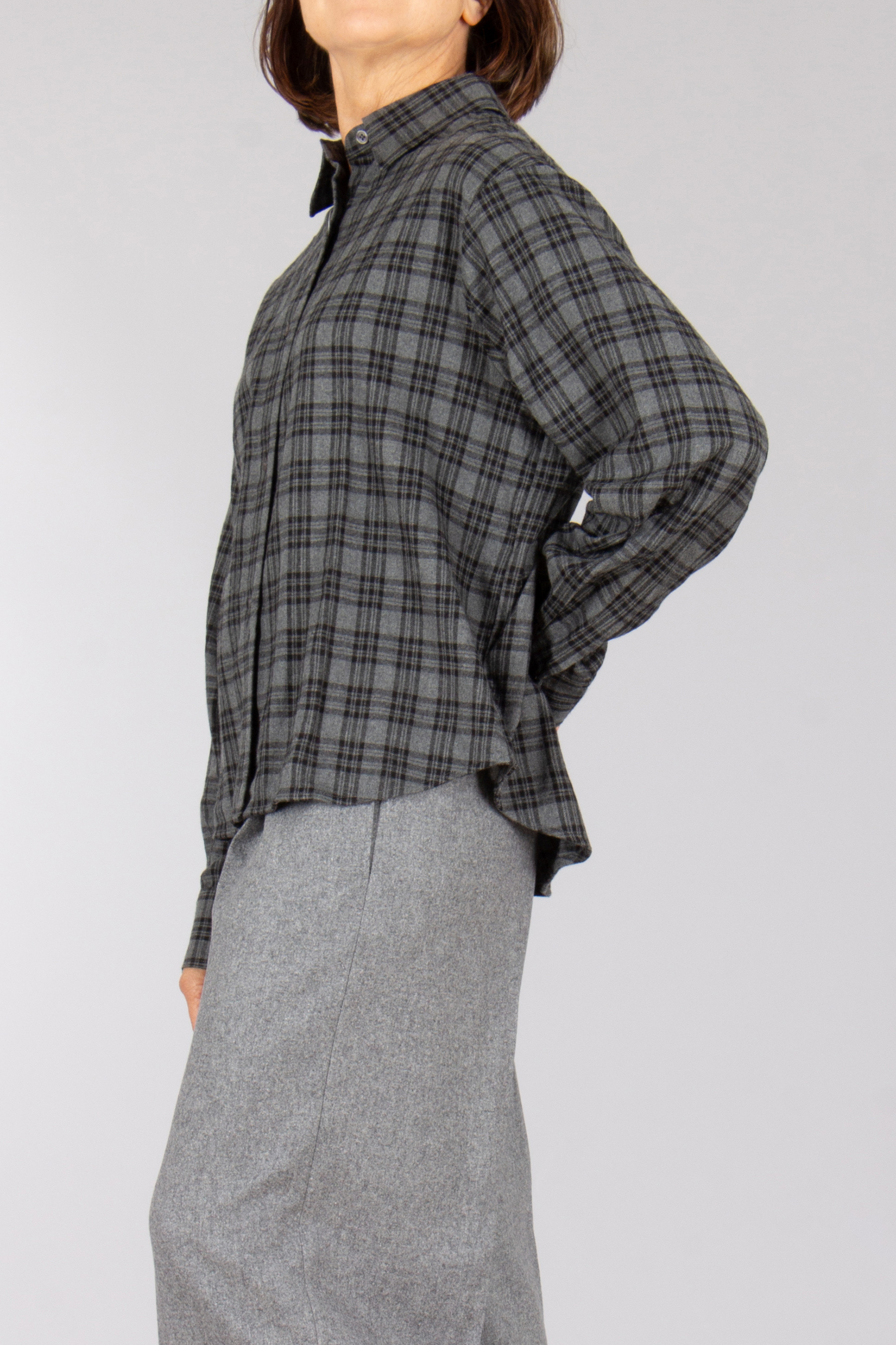 0039 ITALY Relaxed Fit Checked Cotton Blend Flannel Blouse Elsa Bluse, Hemd, Langarm, Hosen, Person